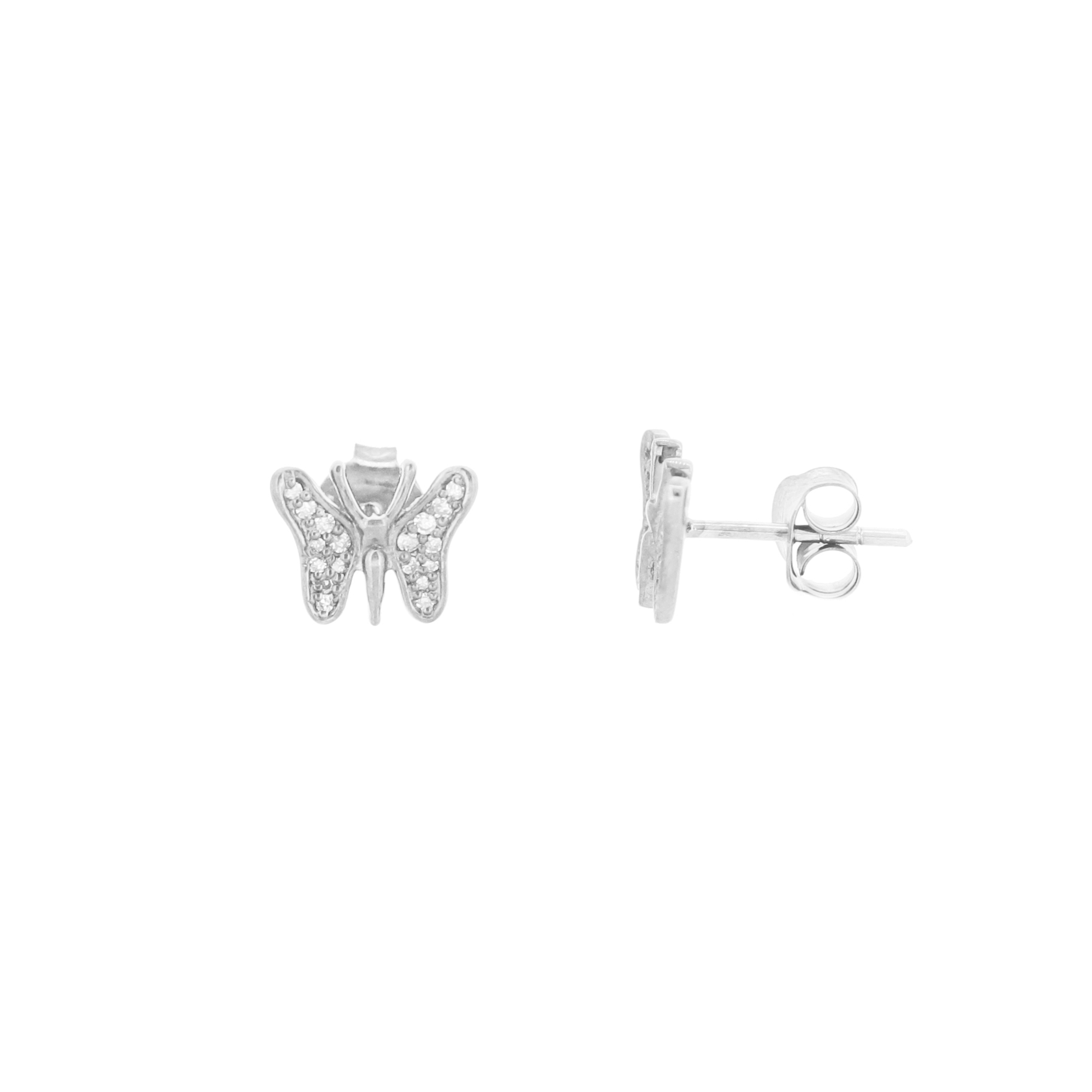 Sterling Silver Diamond Butterfly Studs