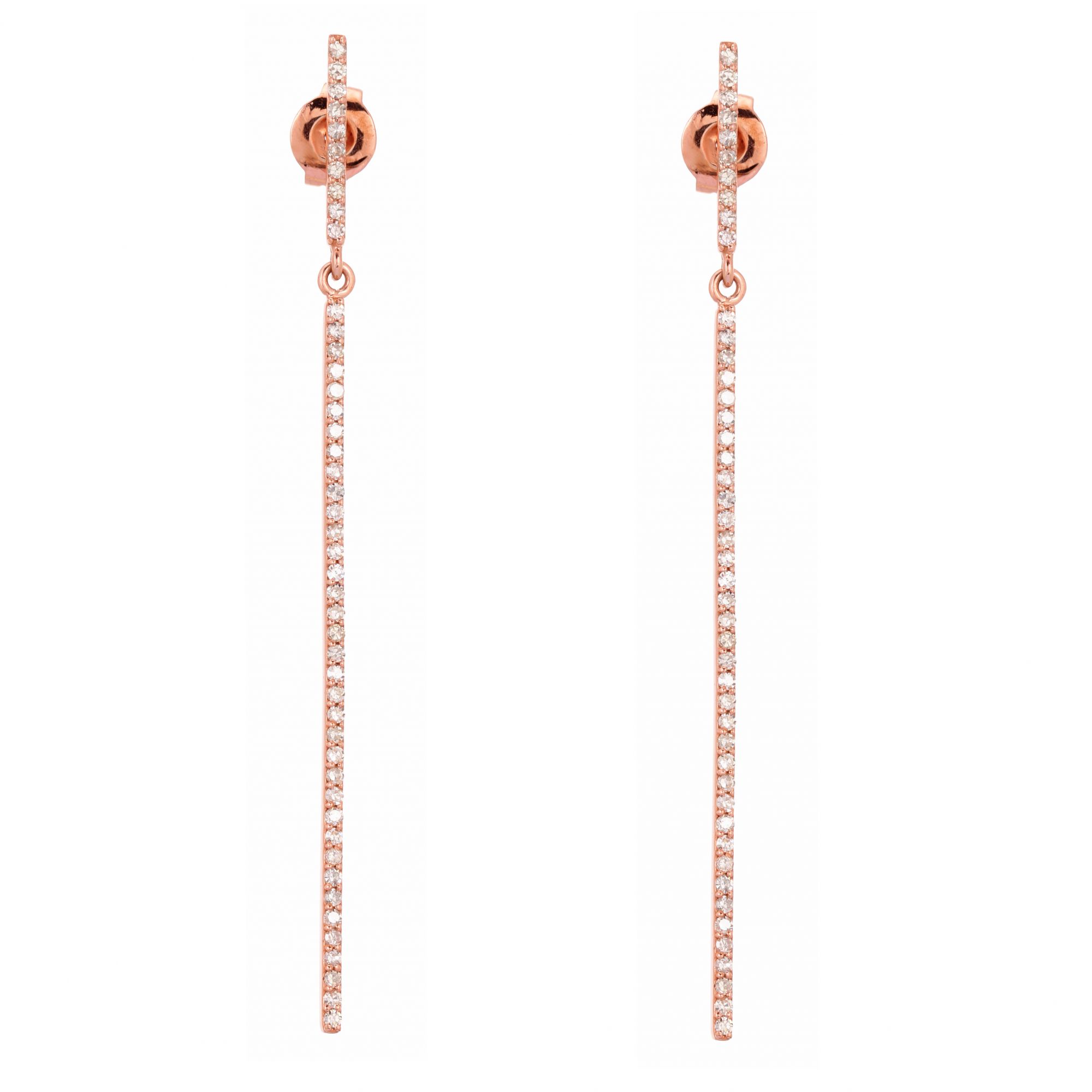 Rose Gold Classy Single Line Diamond Bar Earrings