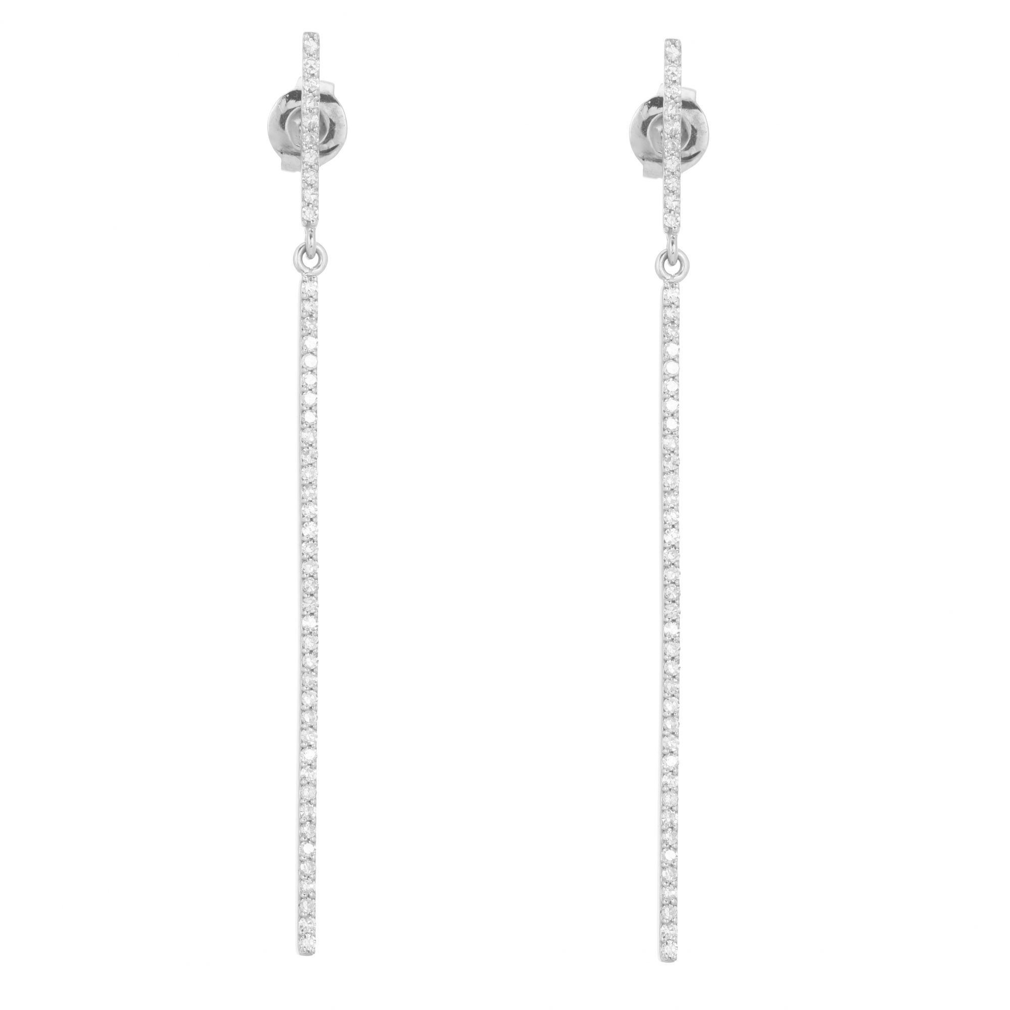 White Gold Classy Single Line Diamond Bar Earrings