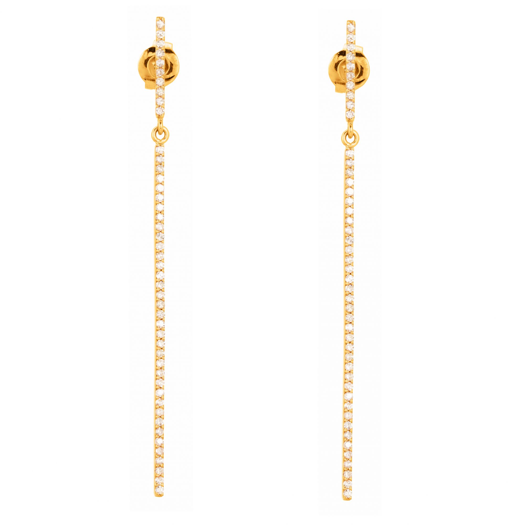 Yellow Gold Classy Single Line Diamond Bar  Earrings