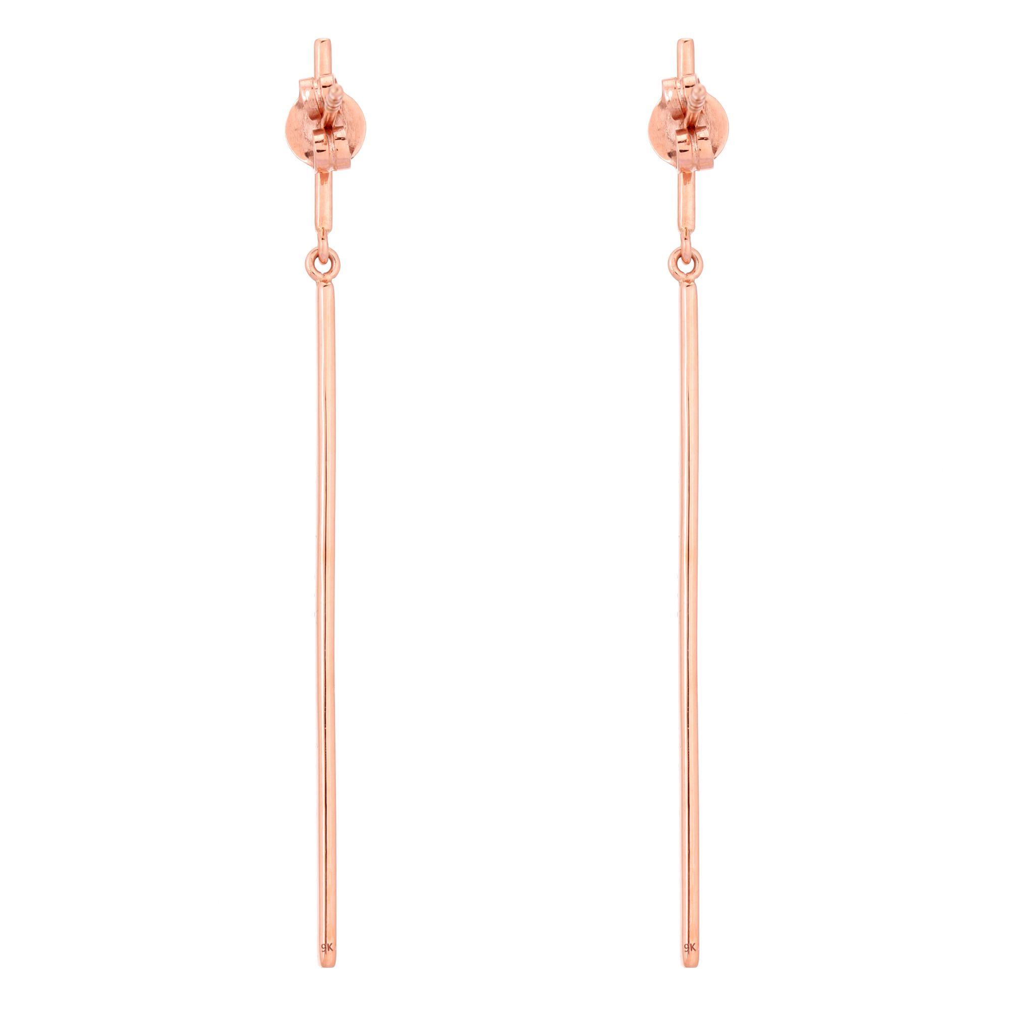 Rose Gold Classy Single Line Diamond Bar Earrings