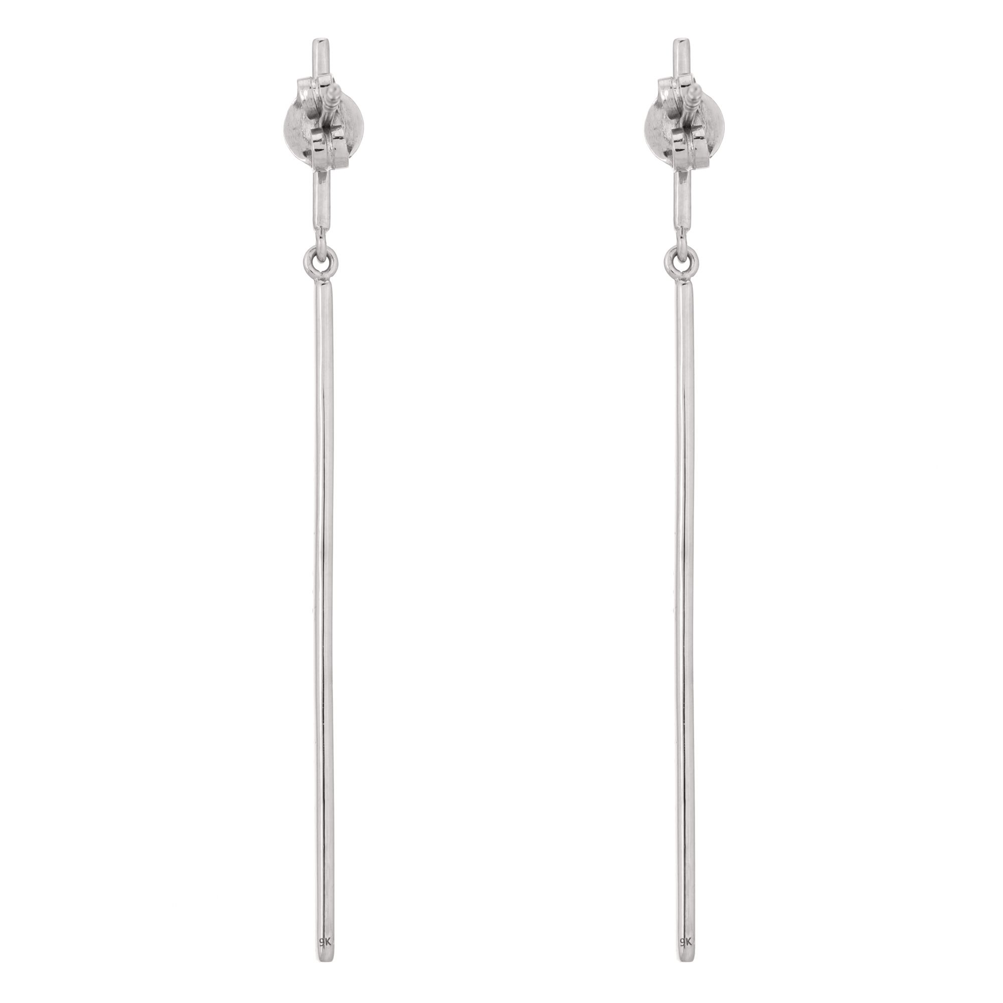 Sterling Silver Classy Single Line Diamond Bar Earrings