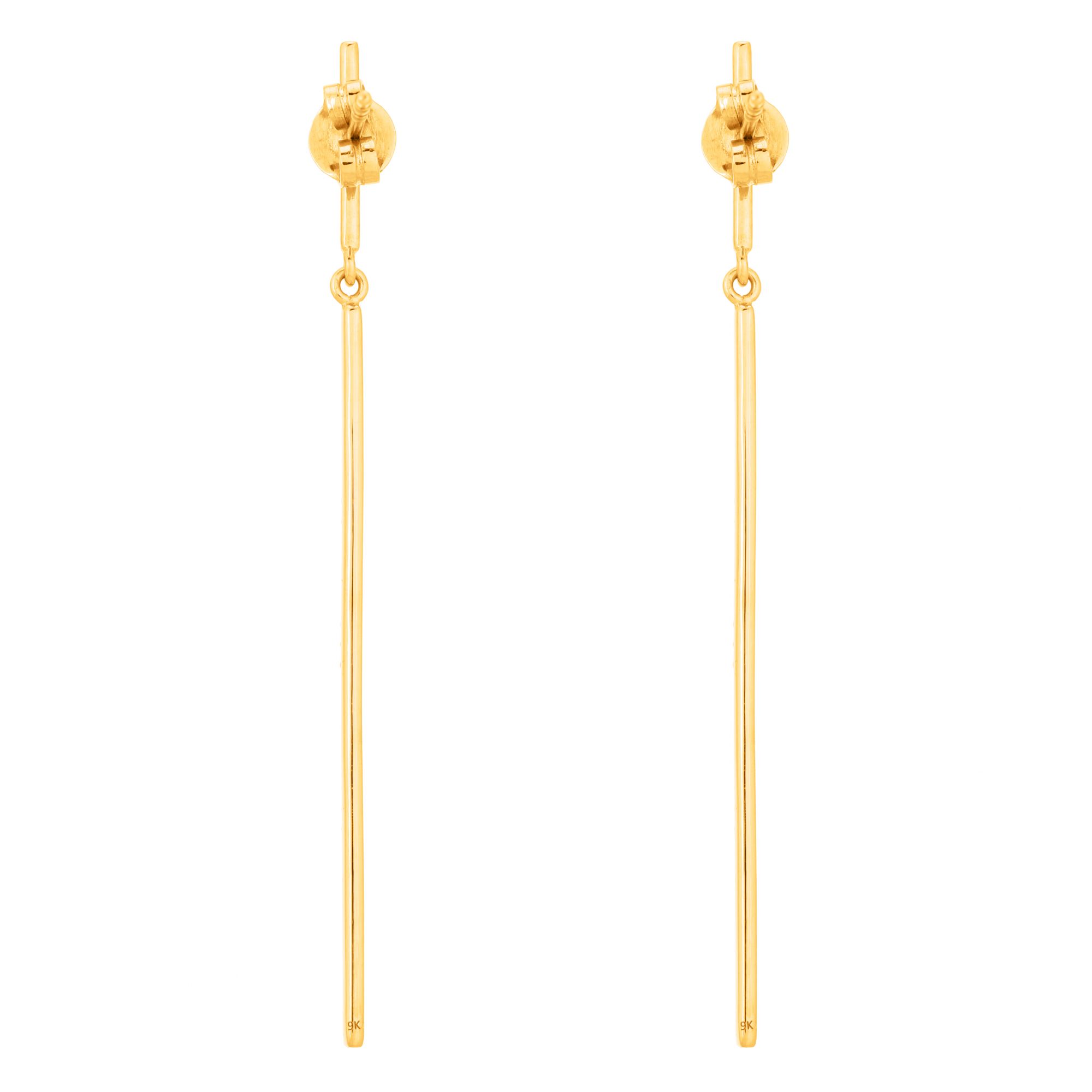 Yellow Gold Classy Single Line Diamond Bar  Earrings