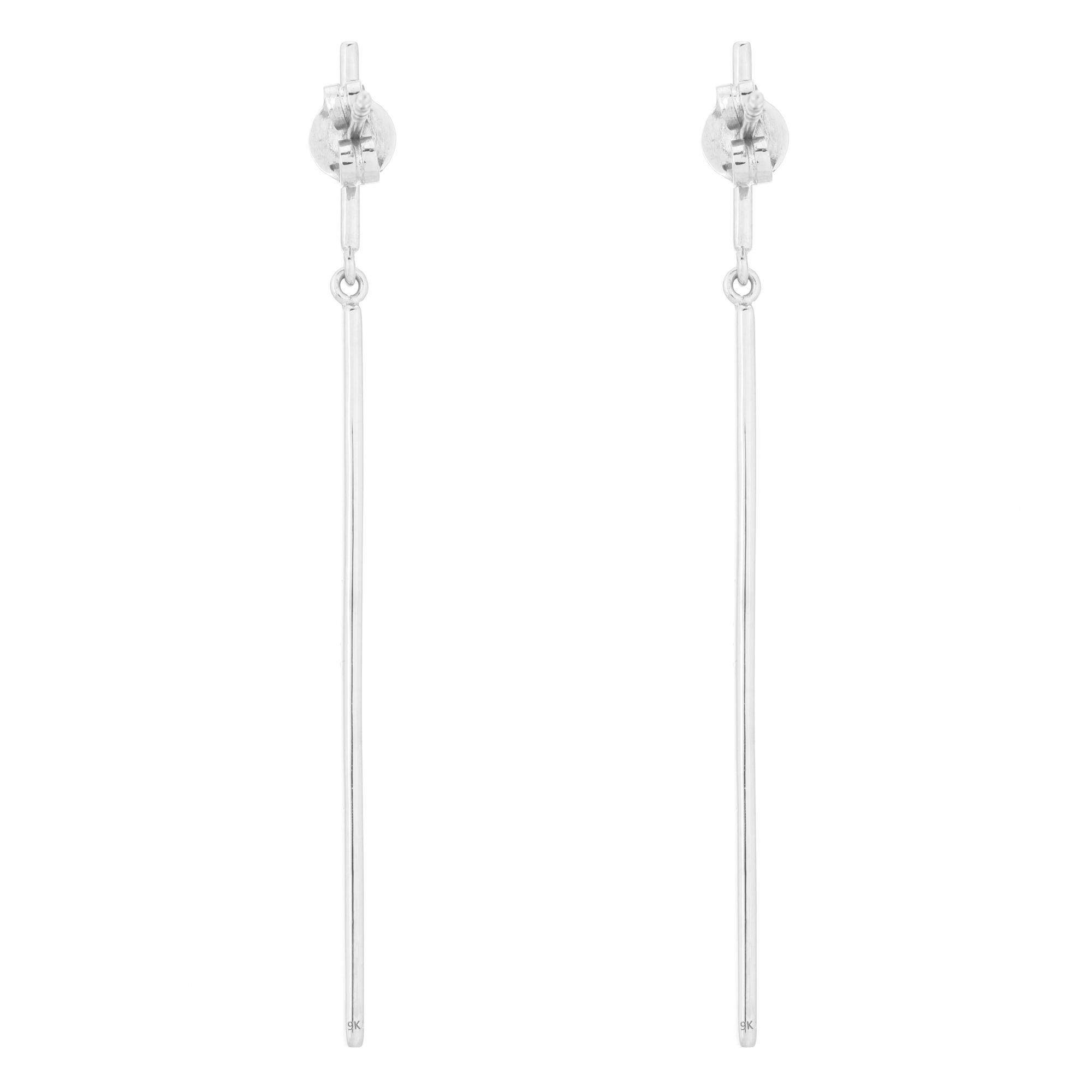 White Gold Classy Single Line Diamond Bar Earrings