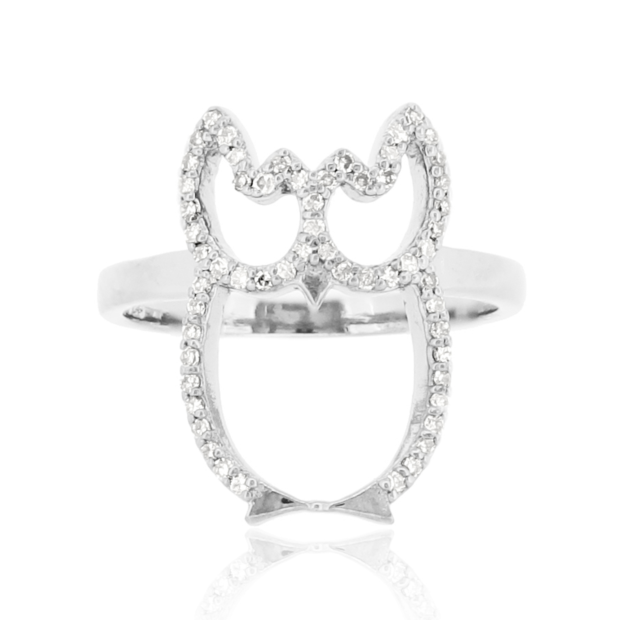 Sterling Silver Owl Diamond Ring