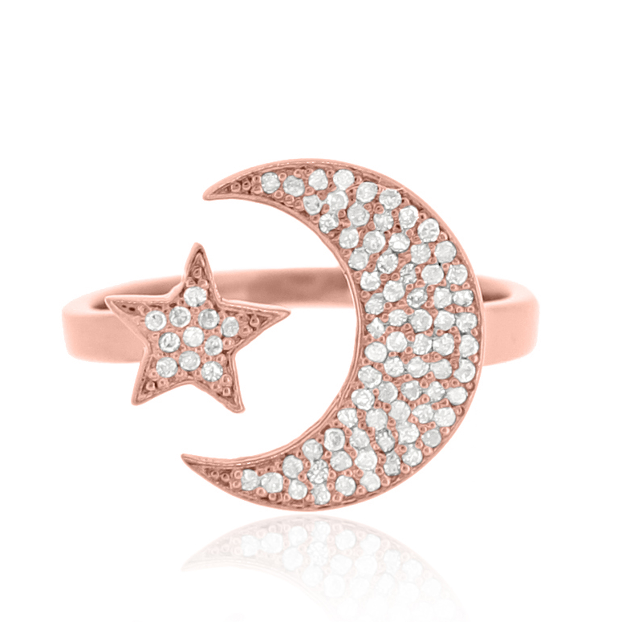 Sterling Silver Star and Moon Diamond Ring