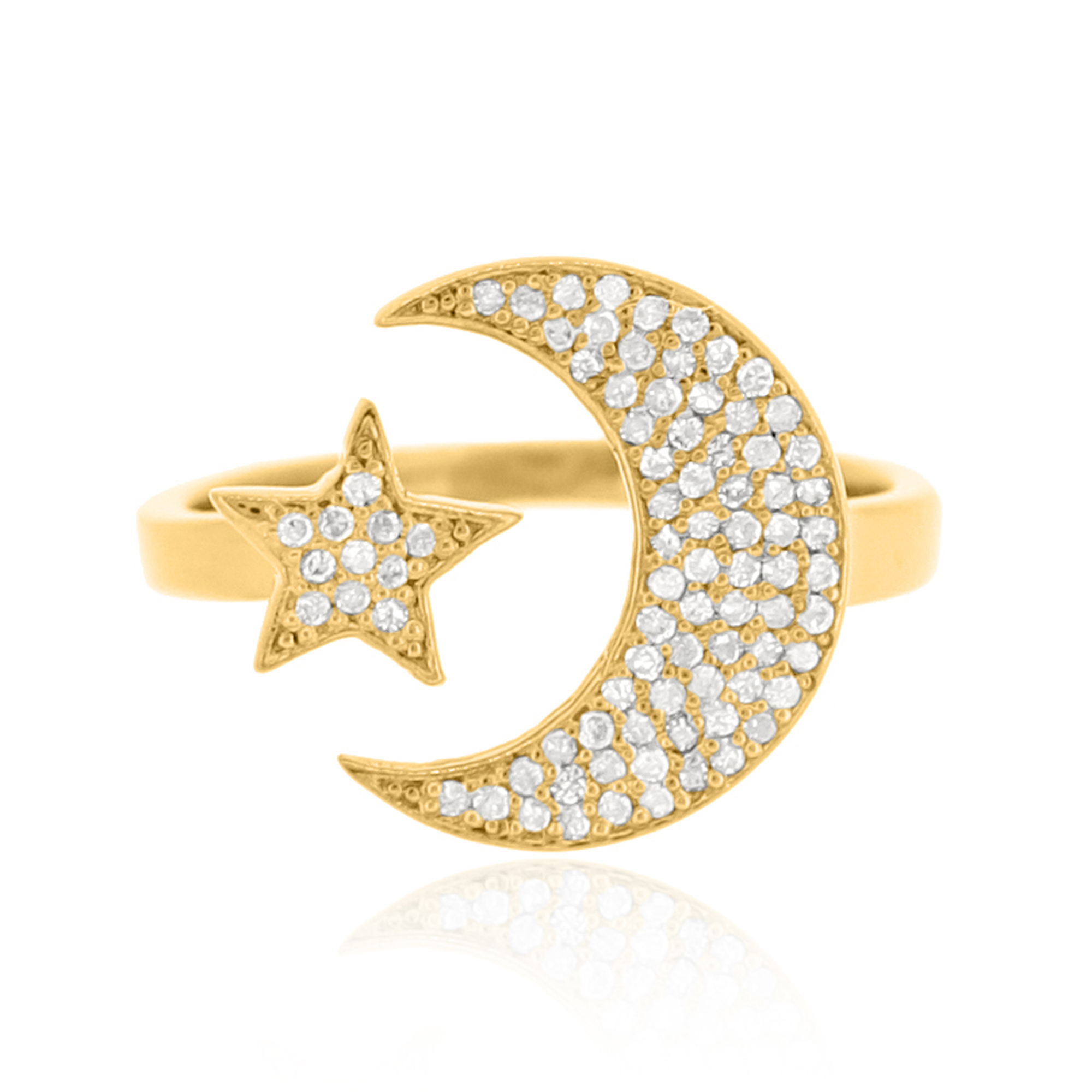 Sterling Silver Star and Moon Diamond Ring