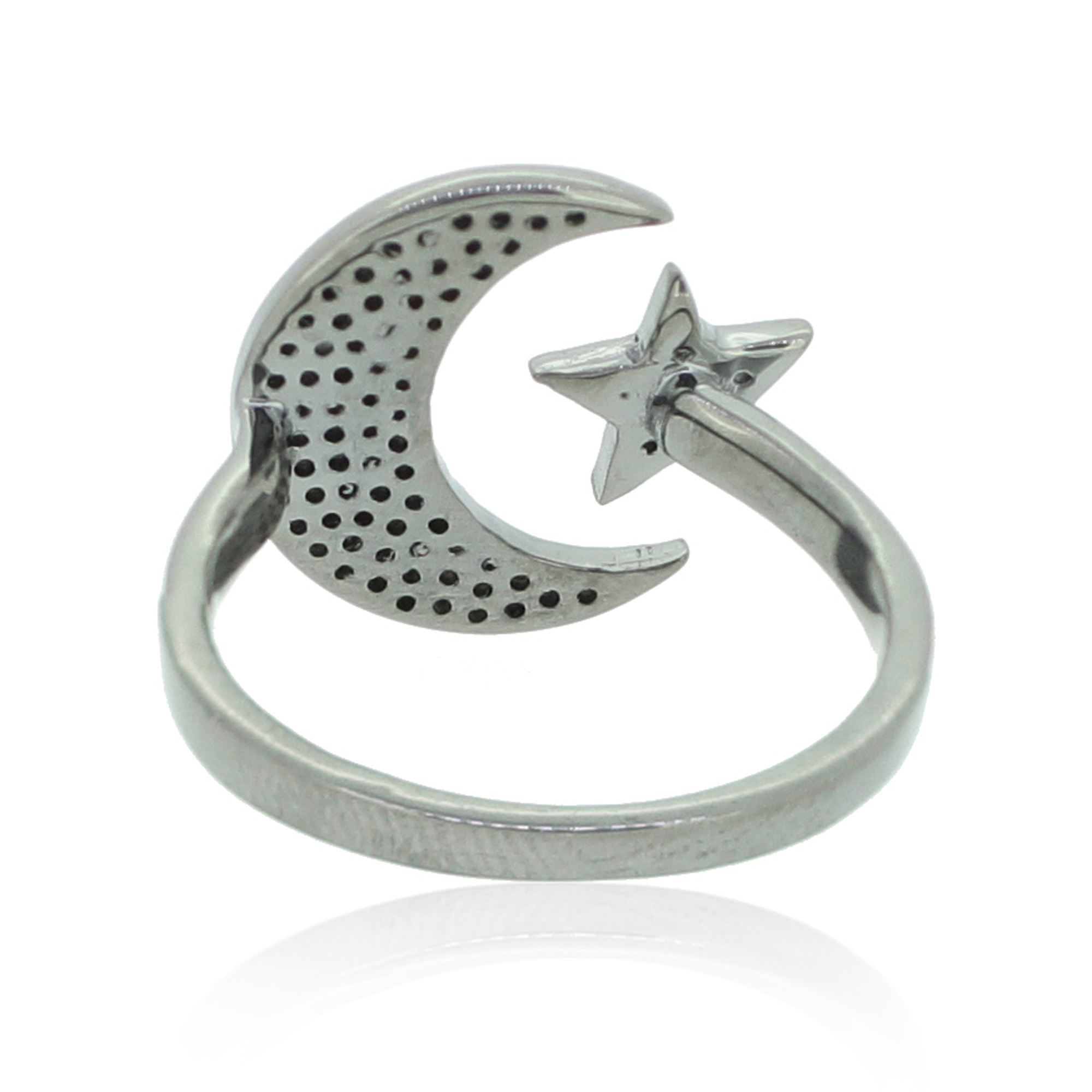 Sterling Silver Star and Moon Diamond Ring