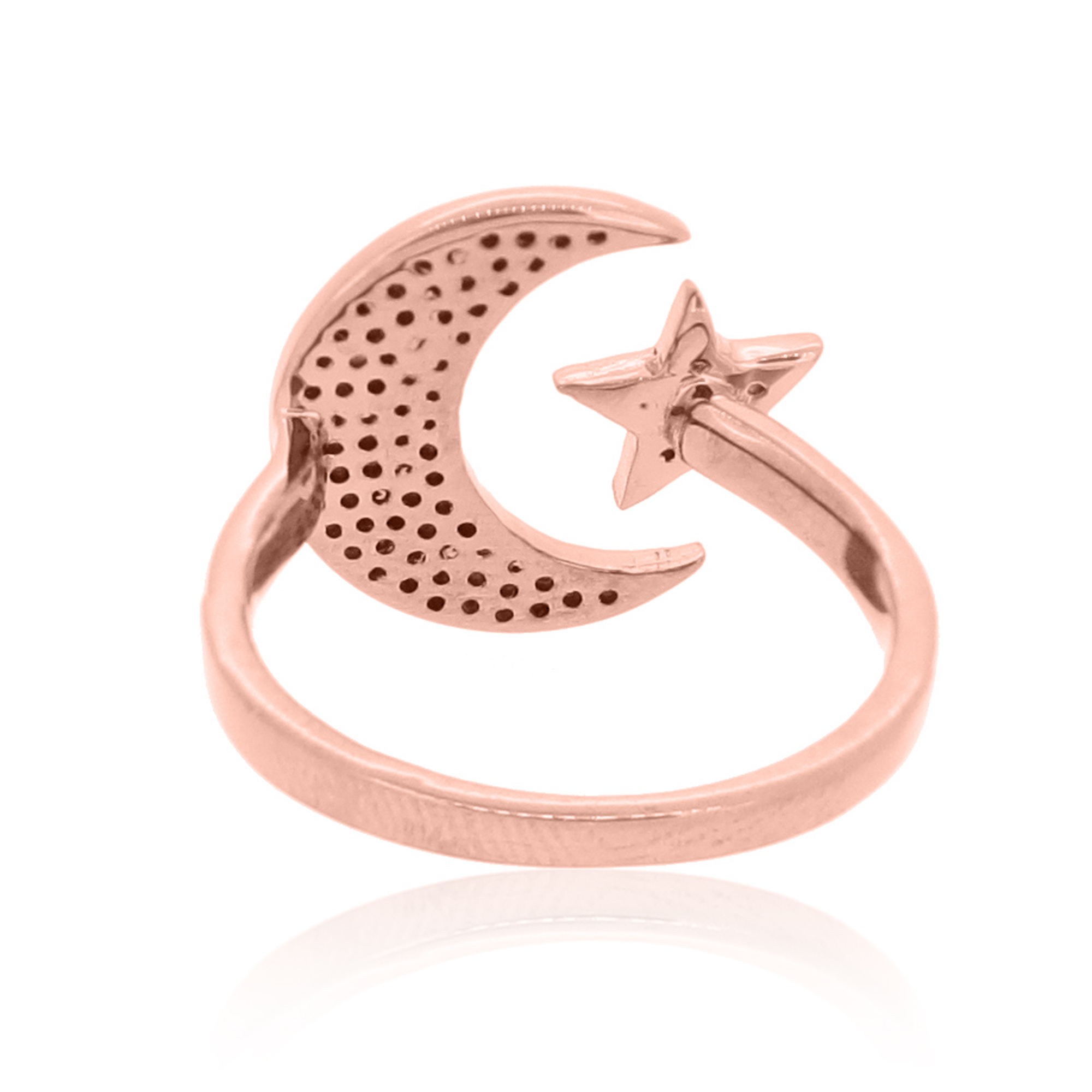 Sterling Silver Star and Moon Diamond Ring