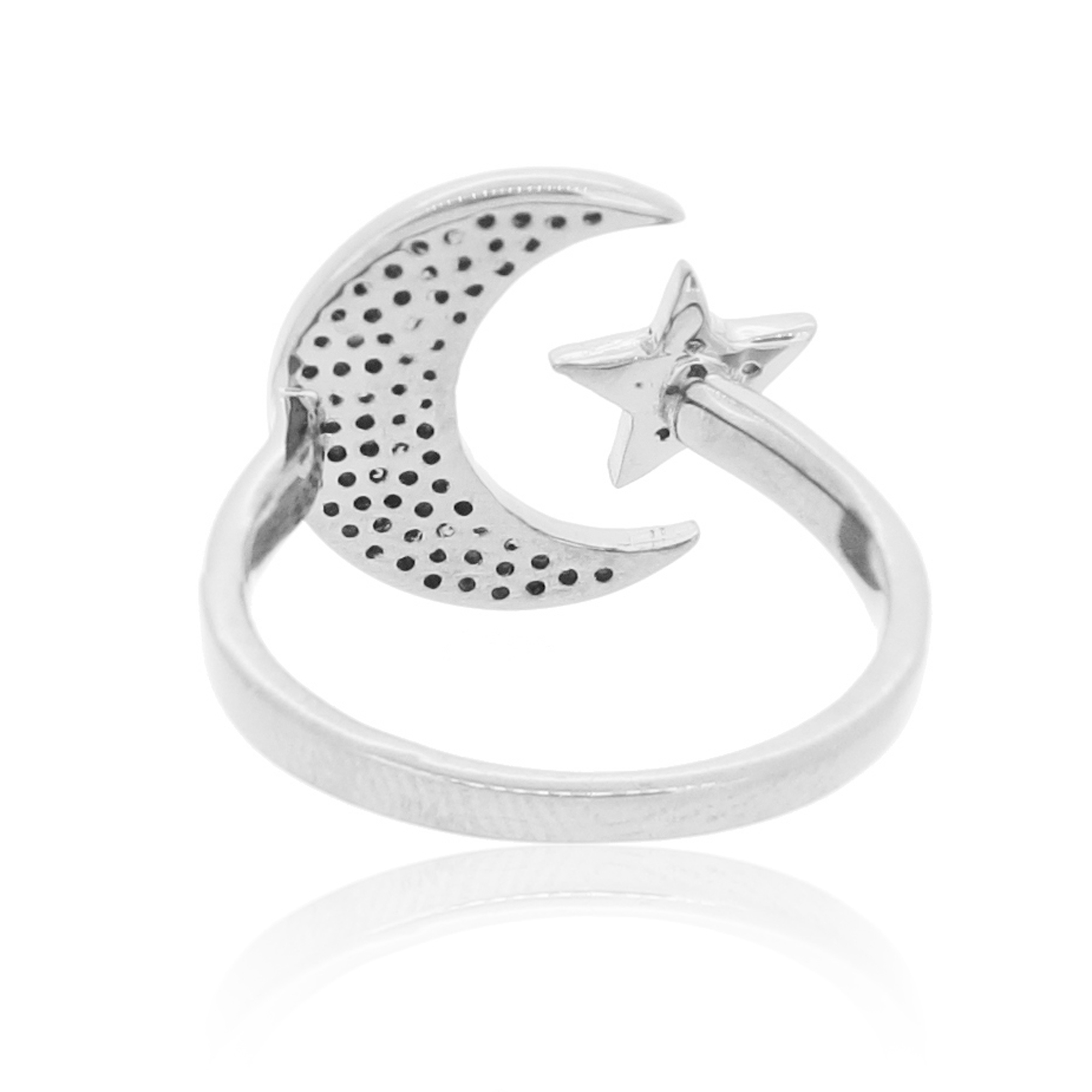 Sterling Silver Star and Moon Diamond Ring
