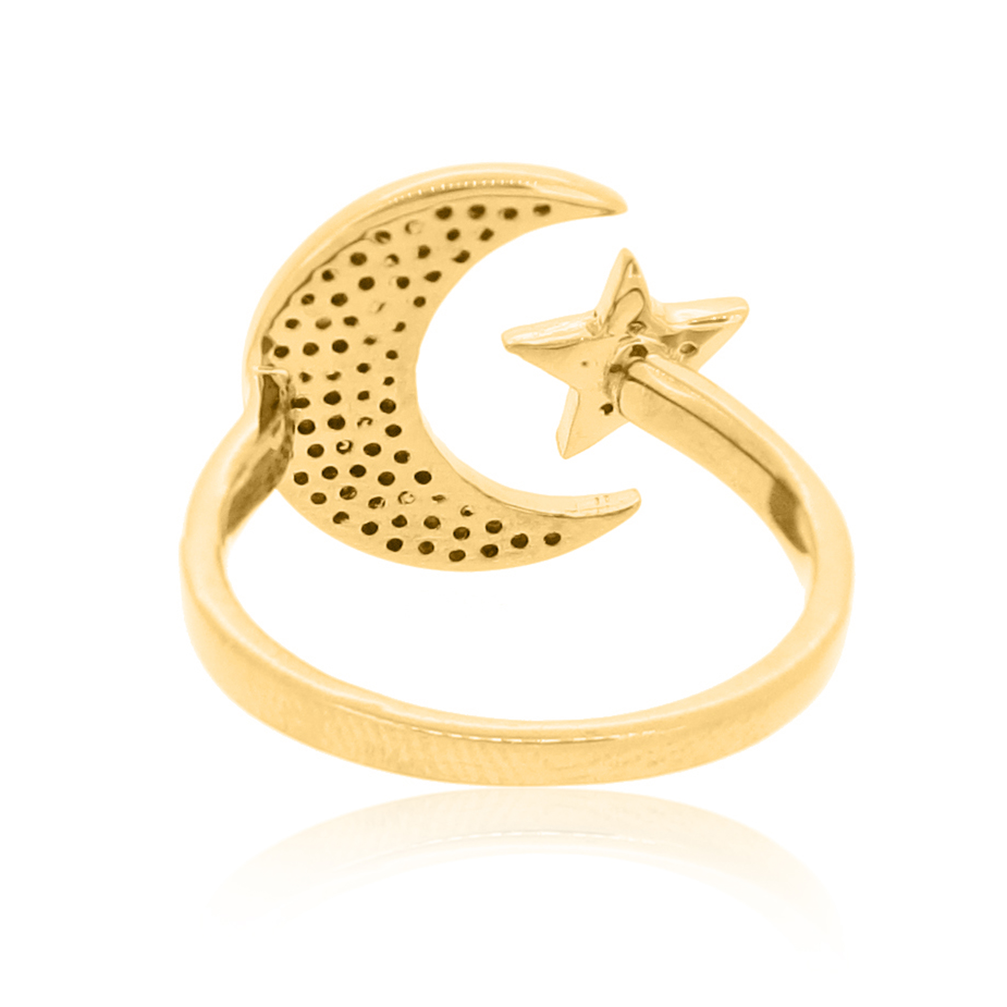 Sterling Silver Star and Moon Diamond Ring