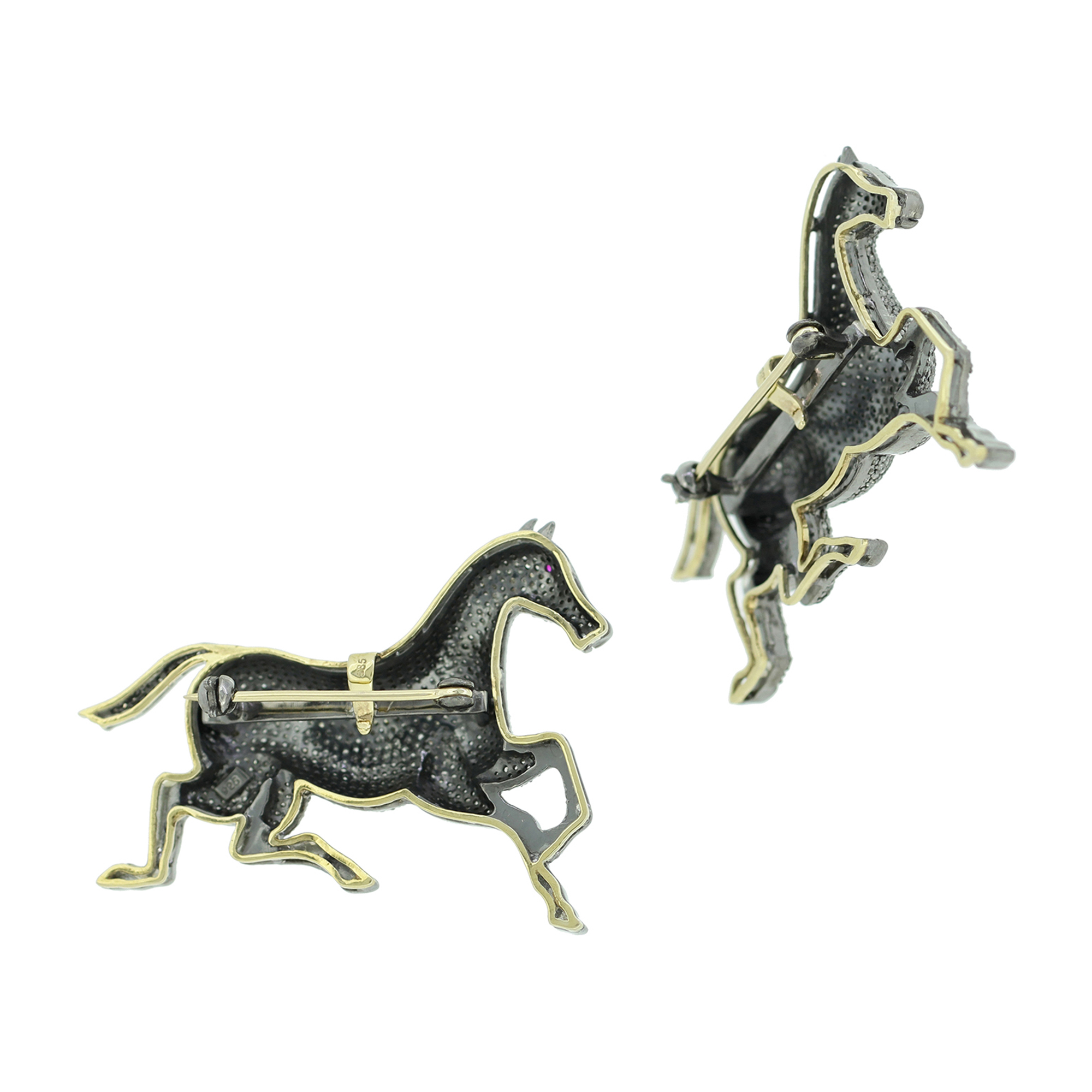Sterling Silver Diamond Horse Brooch With Ruby Eyes