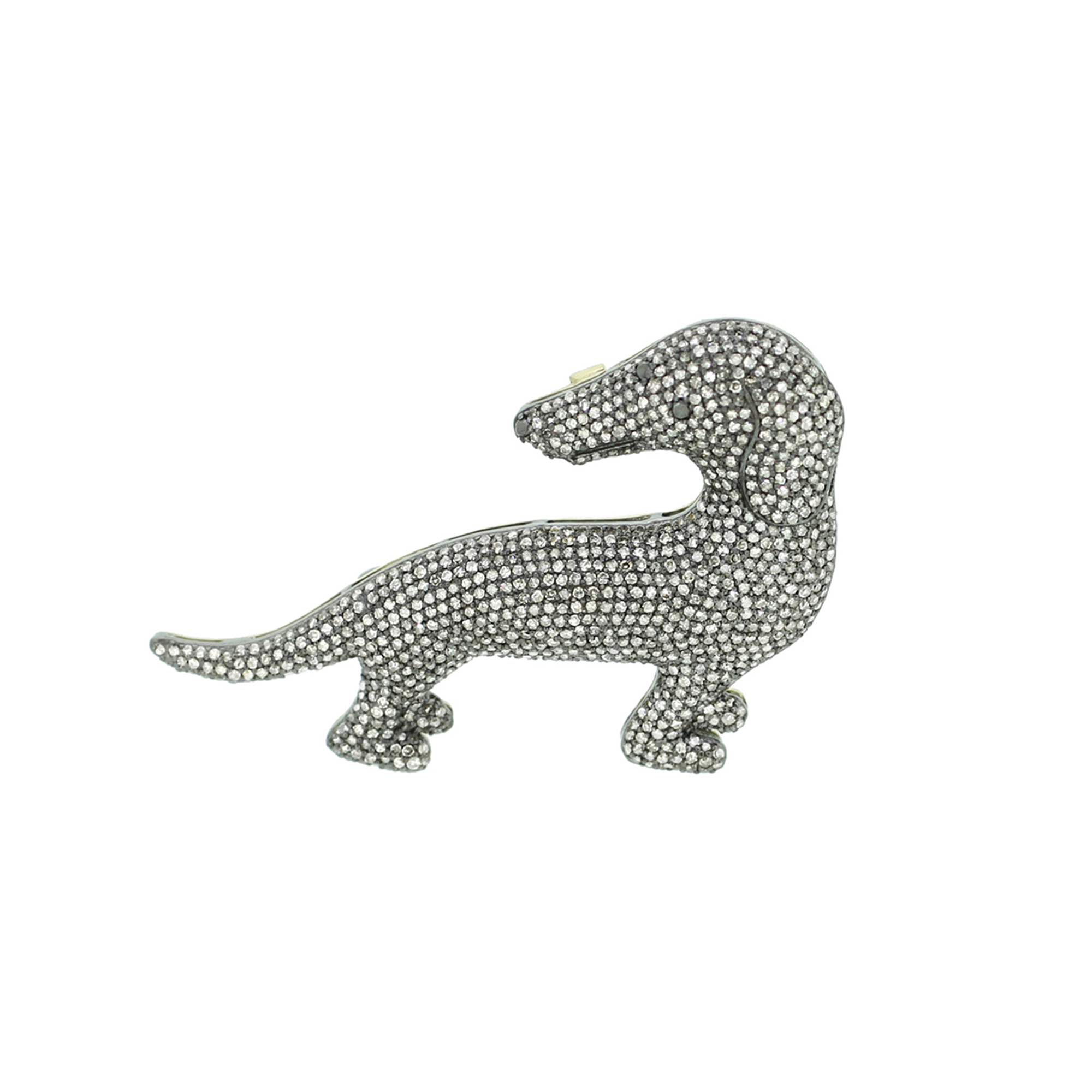 Sterling Silver Diamond Dog Brooch with Black Diamond