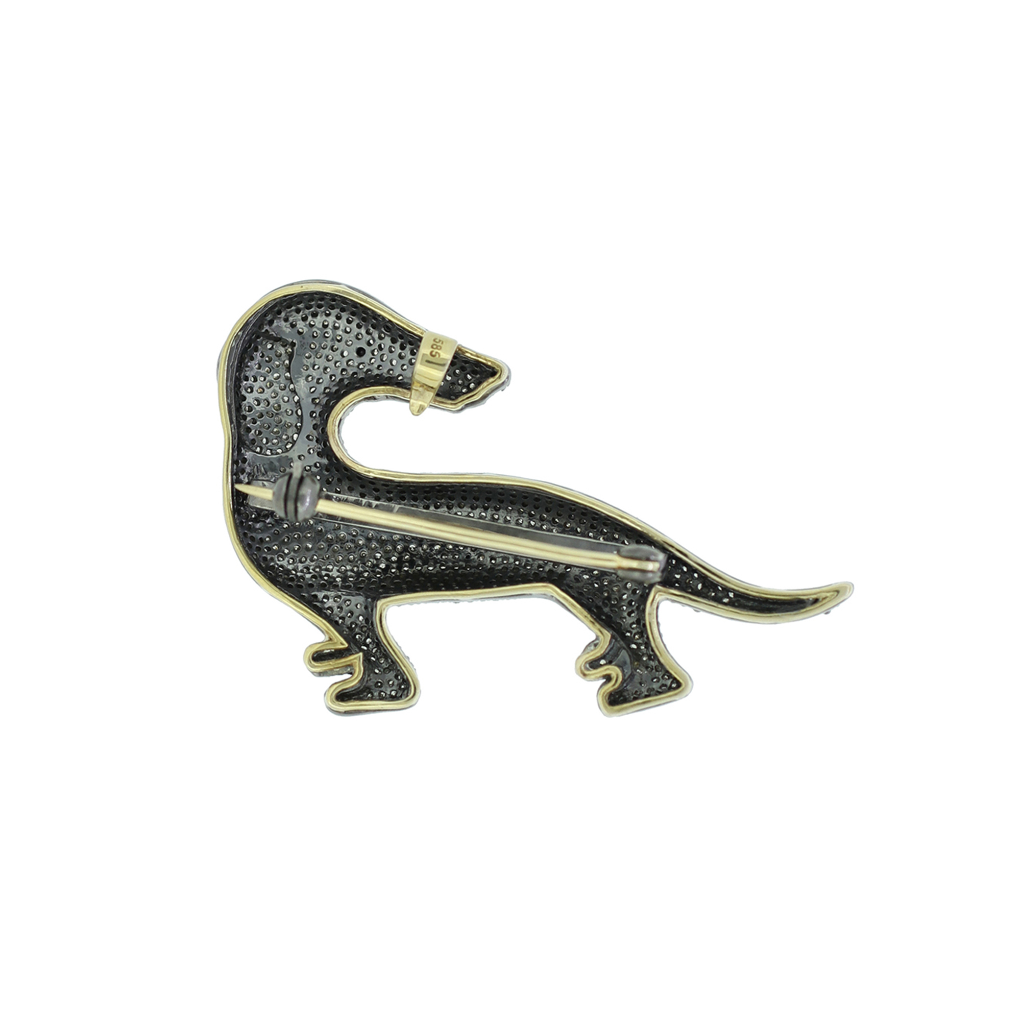 Sterling Silver Diamond Dog Brooch with Black Diamond