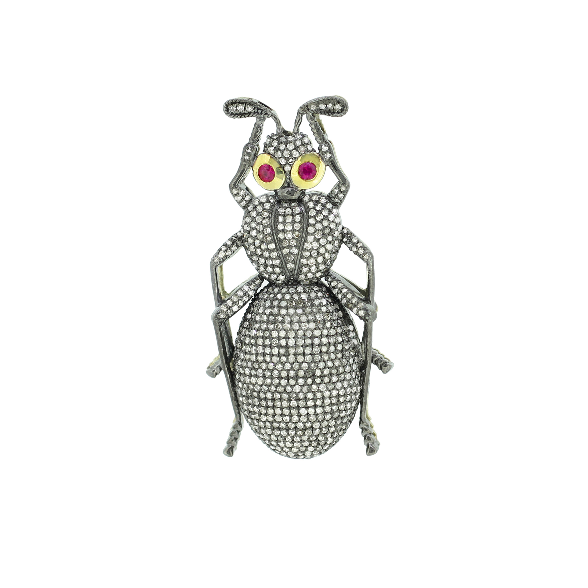 Sterling Silver Diamond Fly Brooch With Ruby Eyes