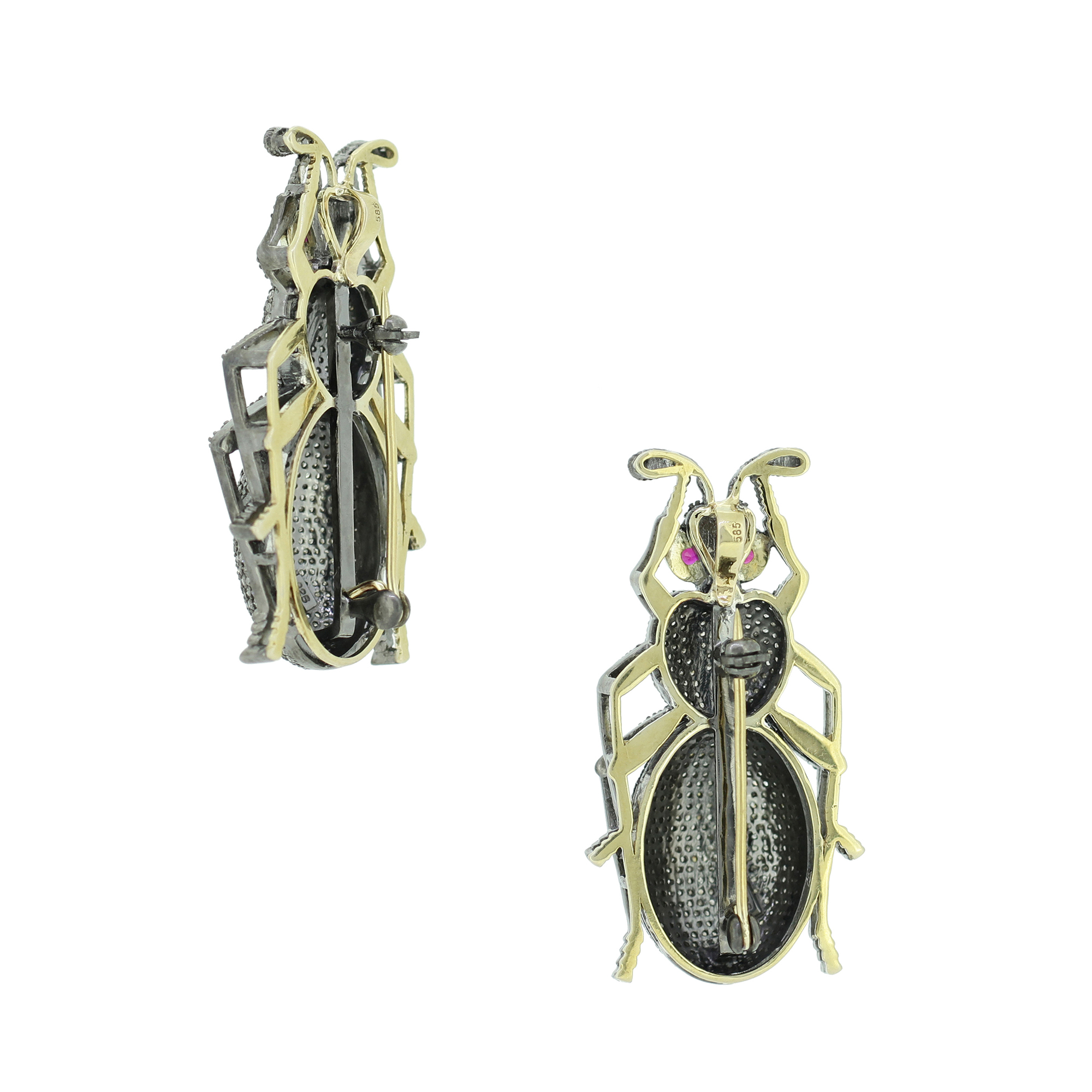 Sterling Silver Diamond Fly Brooch With Ruby Eyes