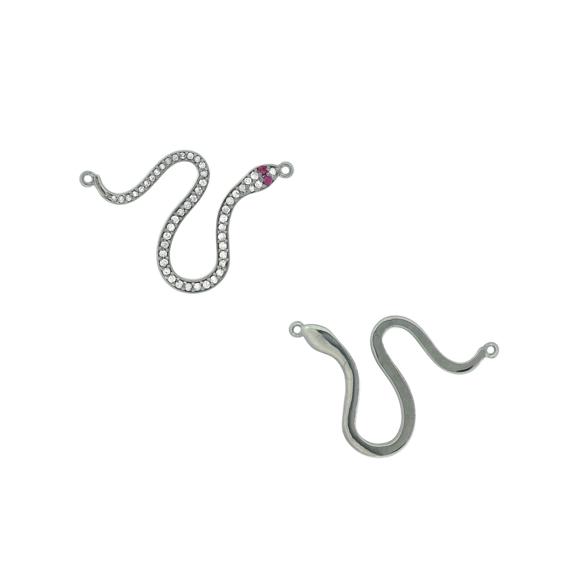 Sterling Silver Diamond Snake Connector With Ruby Eyes