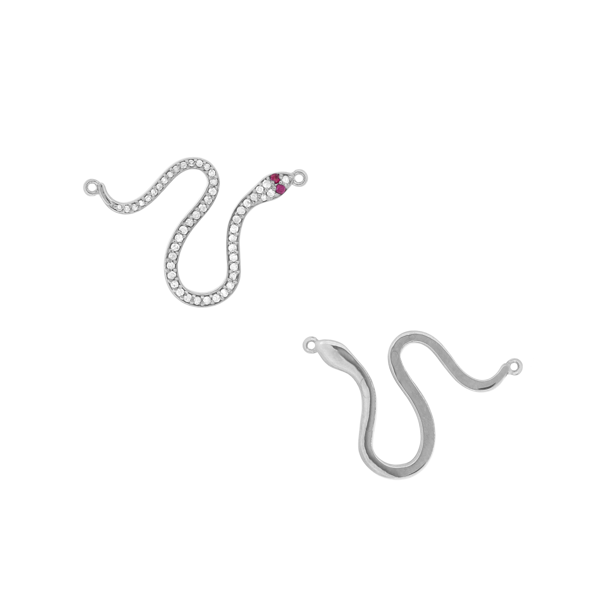 White Gold Diamond Snake Connector with Ruby Eyes