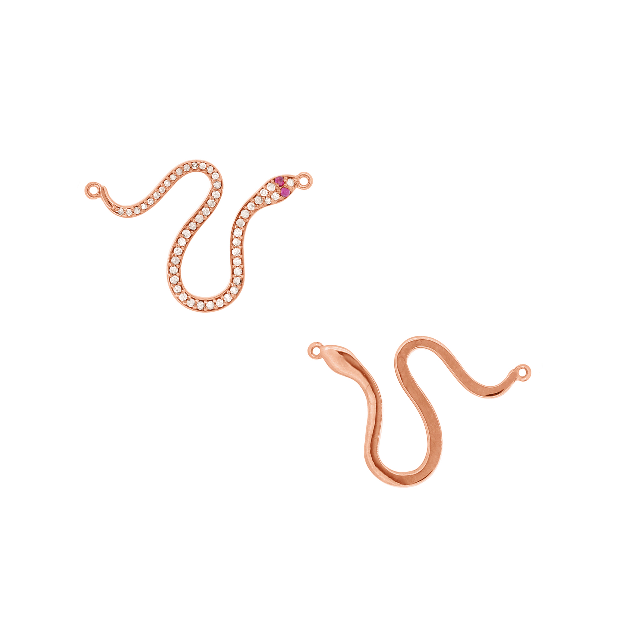 Rose Gold Diamond Snake Connector with Ruby Eyes