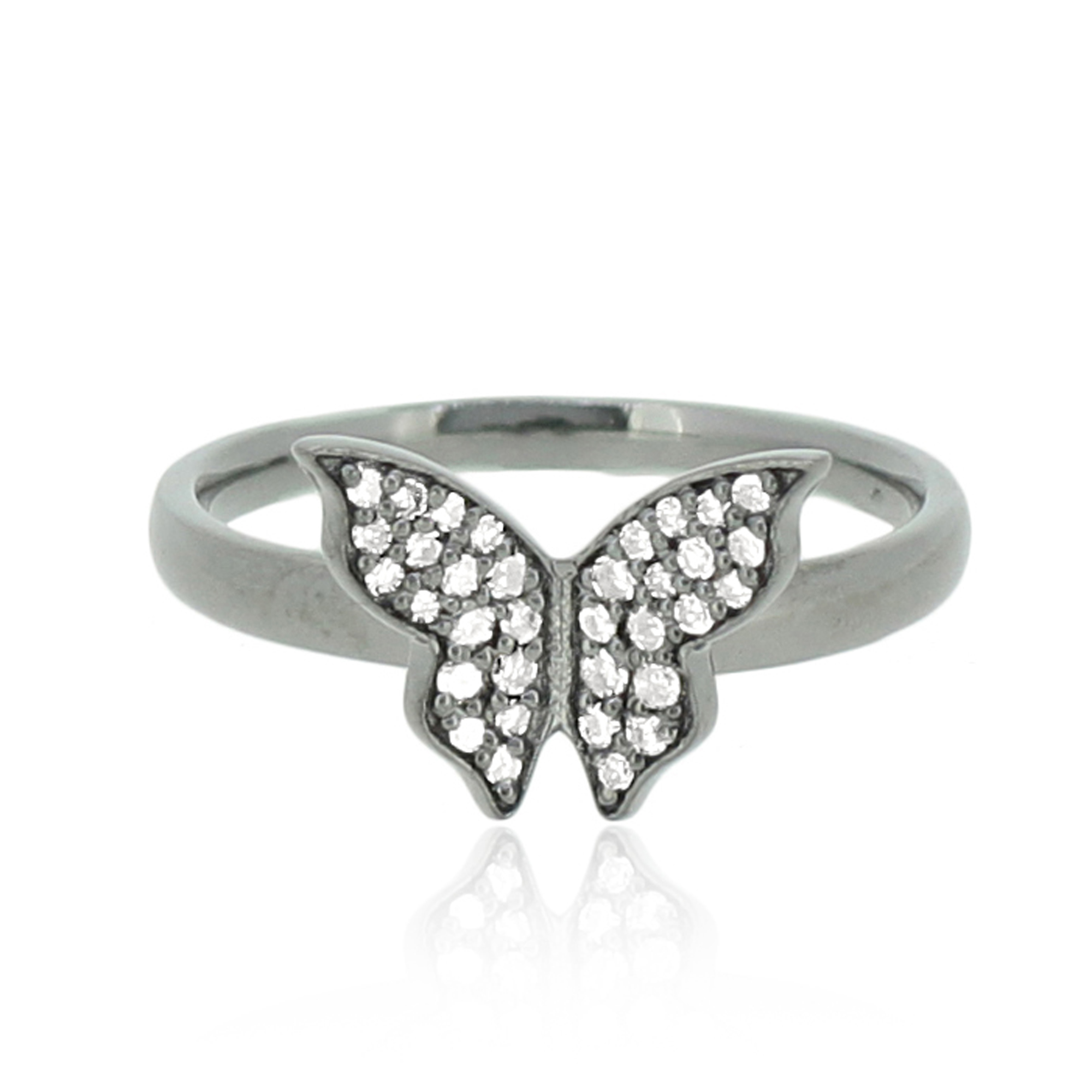 Sterling Silver Butterfly Diamond Ring