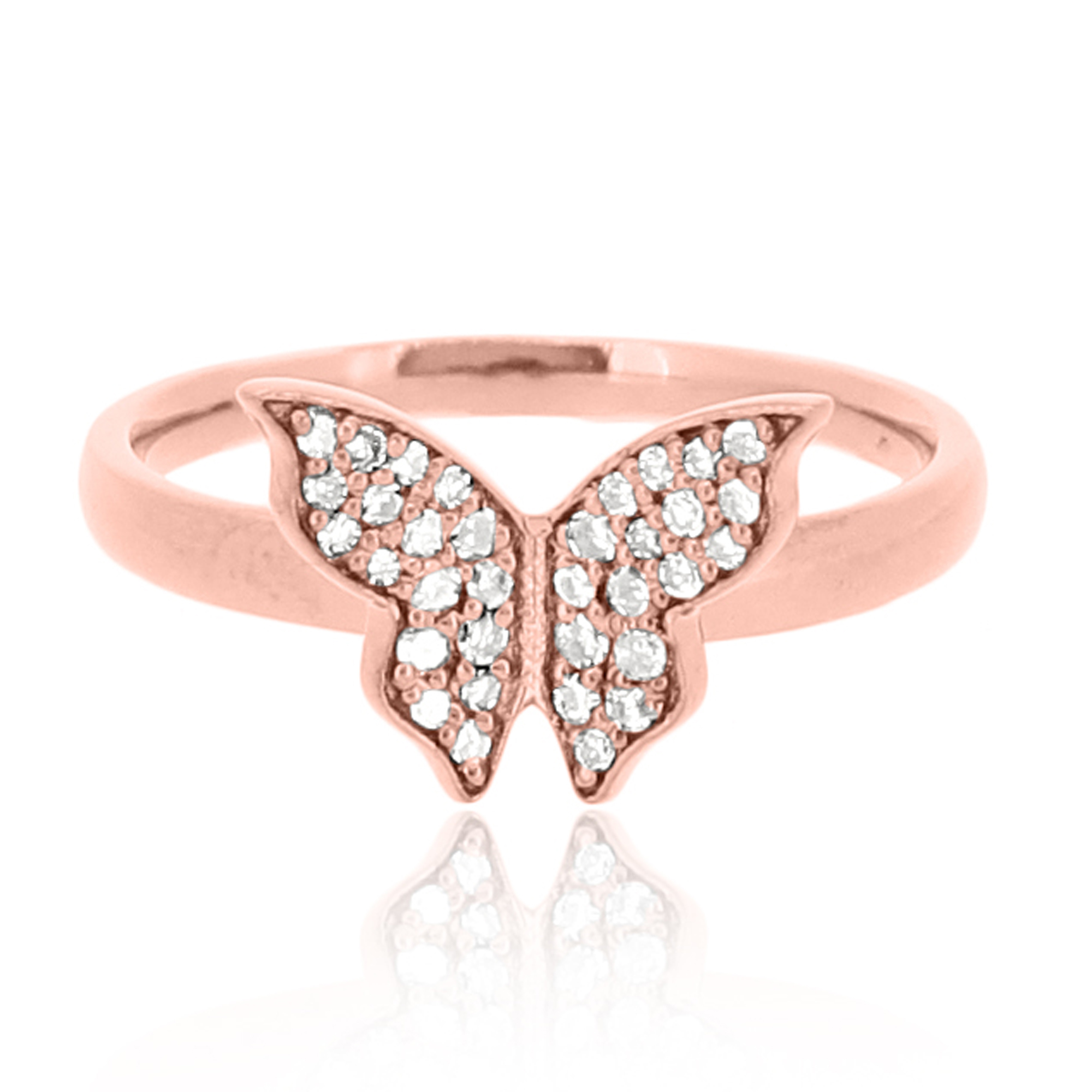 Sterling Silver Butterfly Diamond Ring