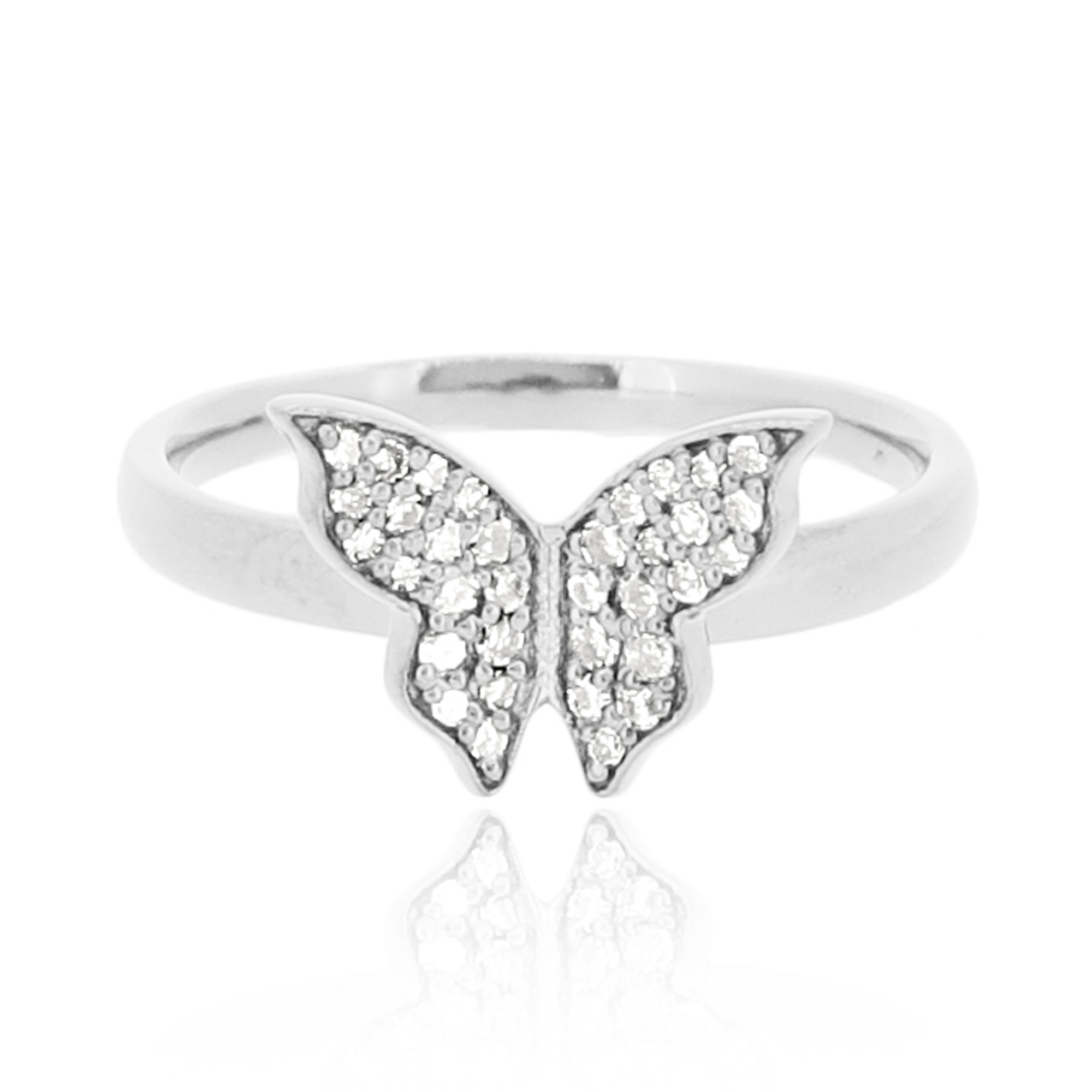 Sterling Silver Butterfly Diamond Ring