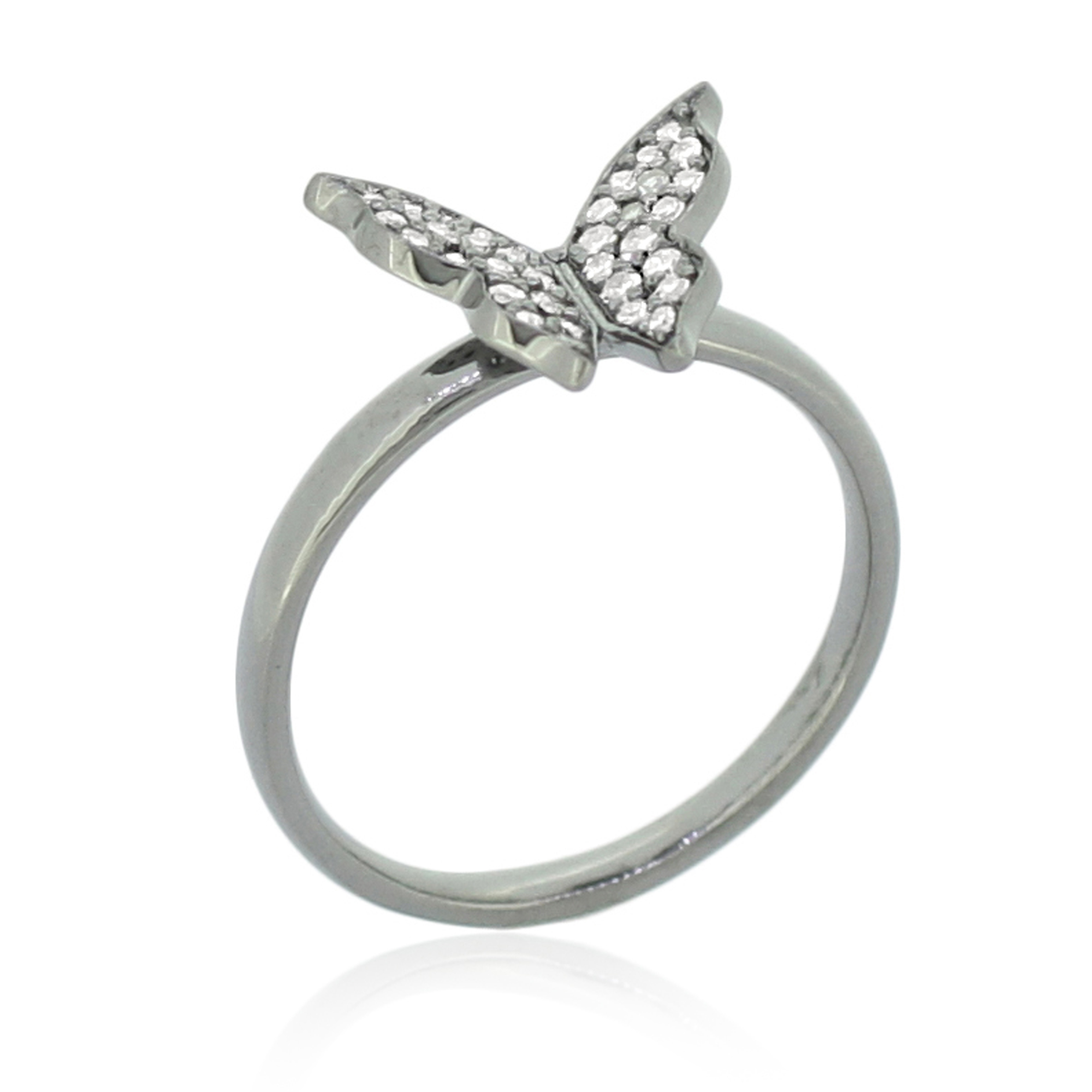 Sterling Silver Butterfly Diamond Ring