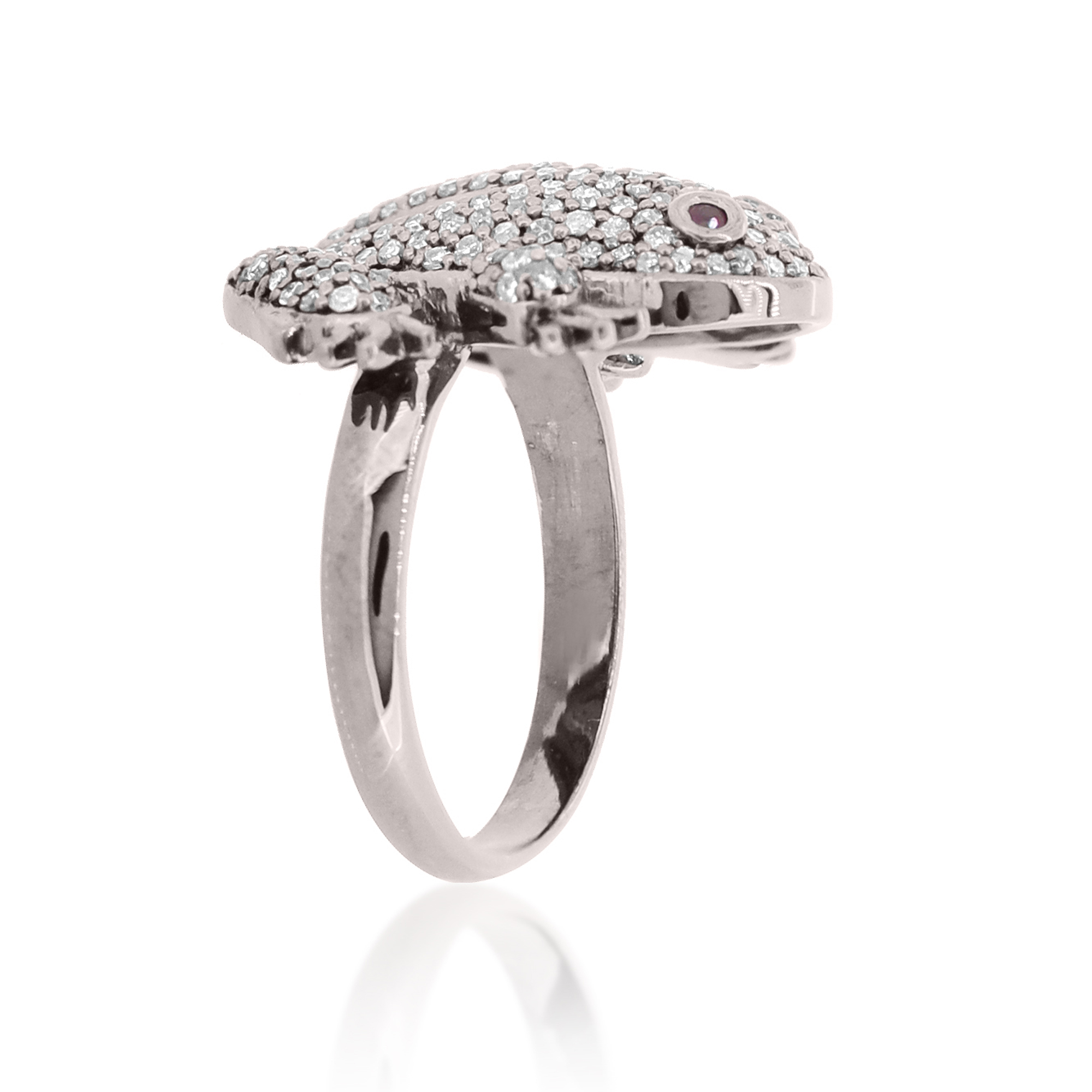 Sterling Silver Frog Diamond Ring with Ruby Eyes