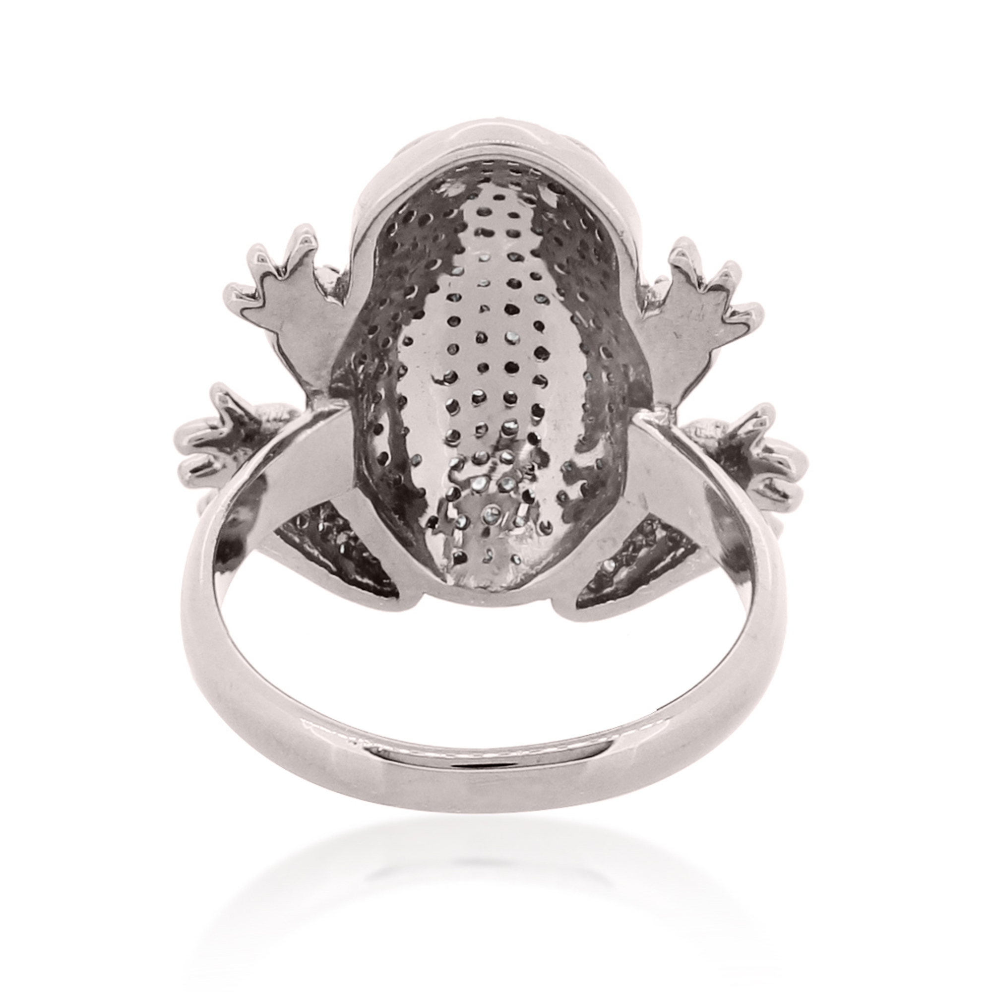 Sterling Silver Frog Diamond Ring with Ruby Eyes