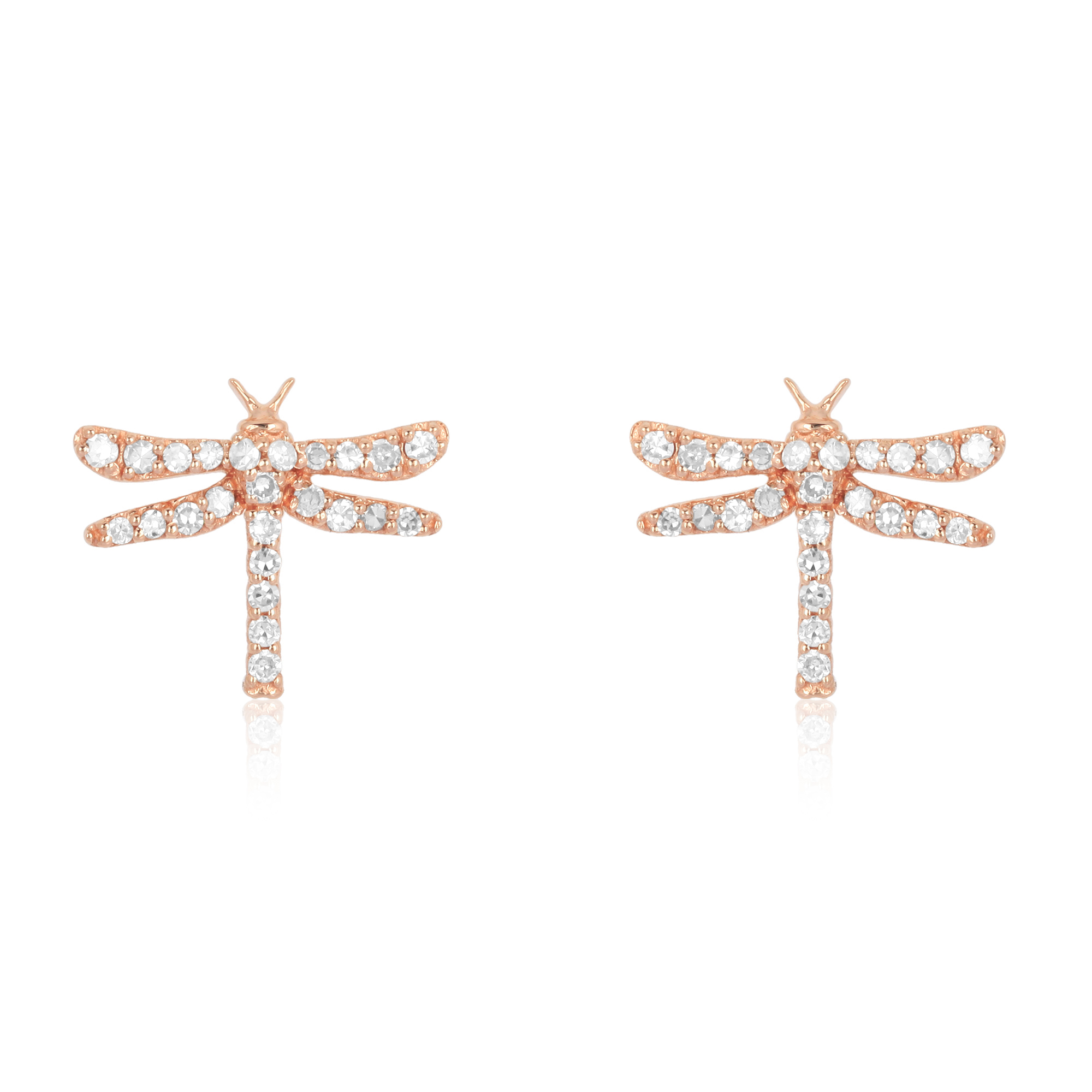 Sterling Silver Diamond Dragonfly Studs