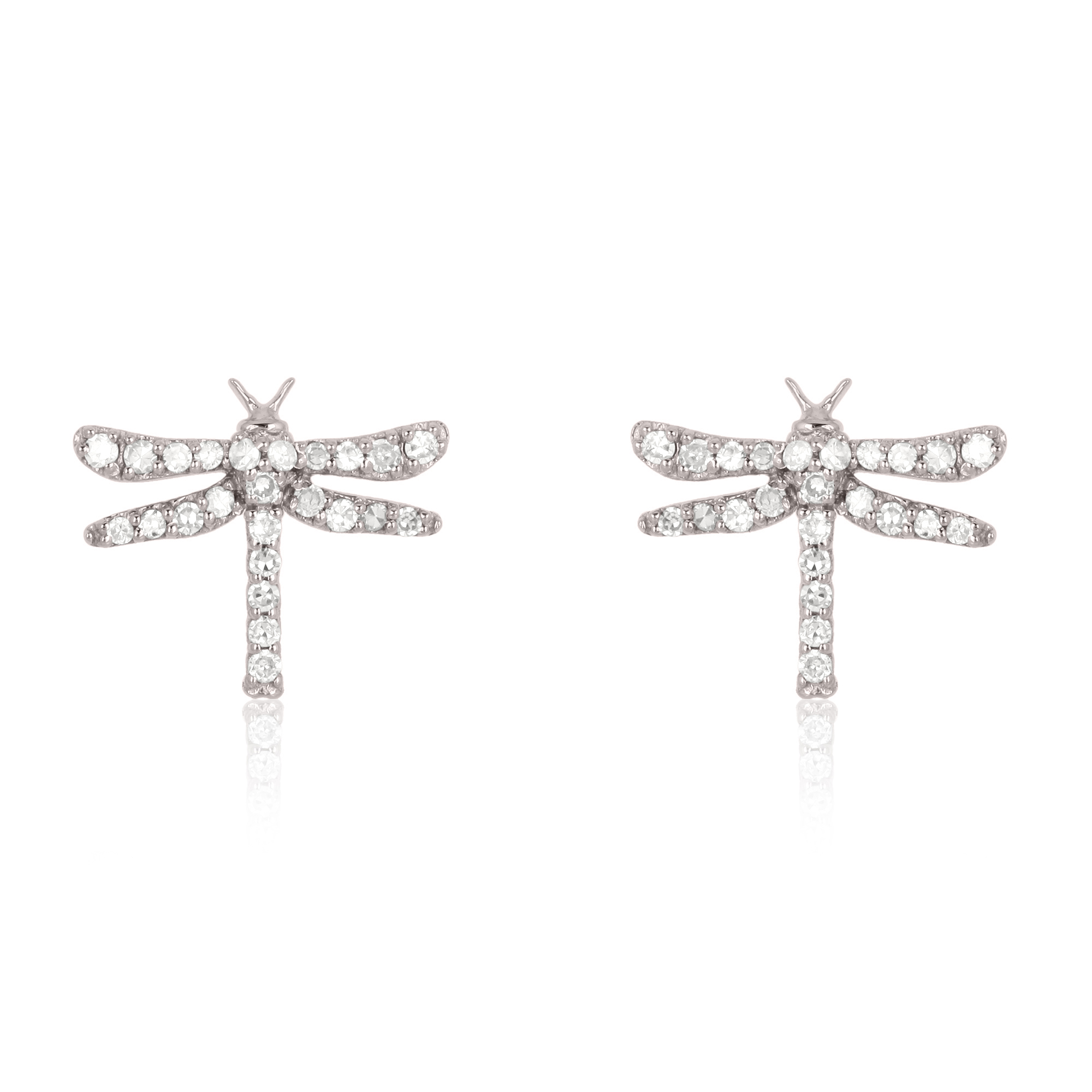 Sterling Silver Diamond Dragonfly Studs