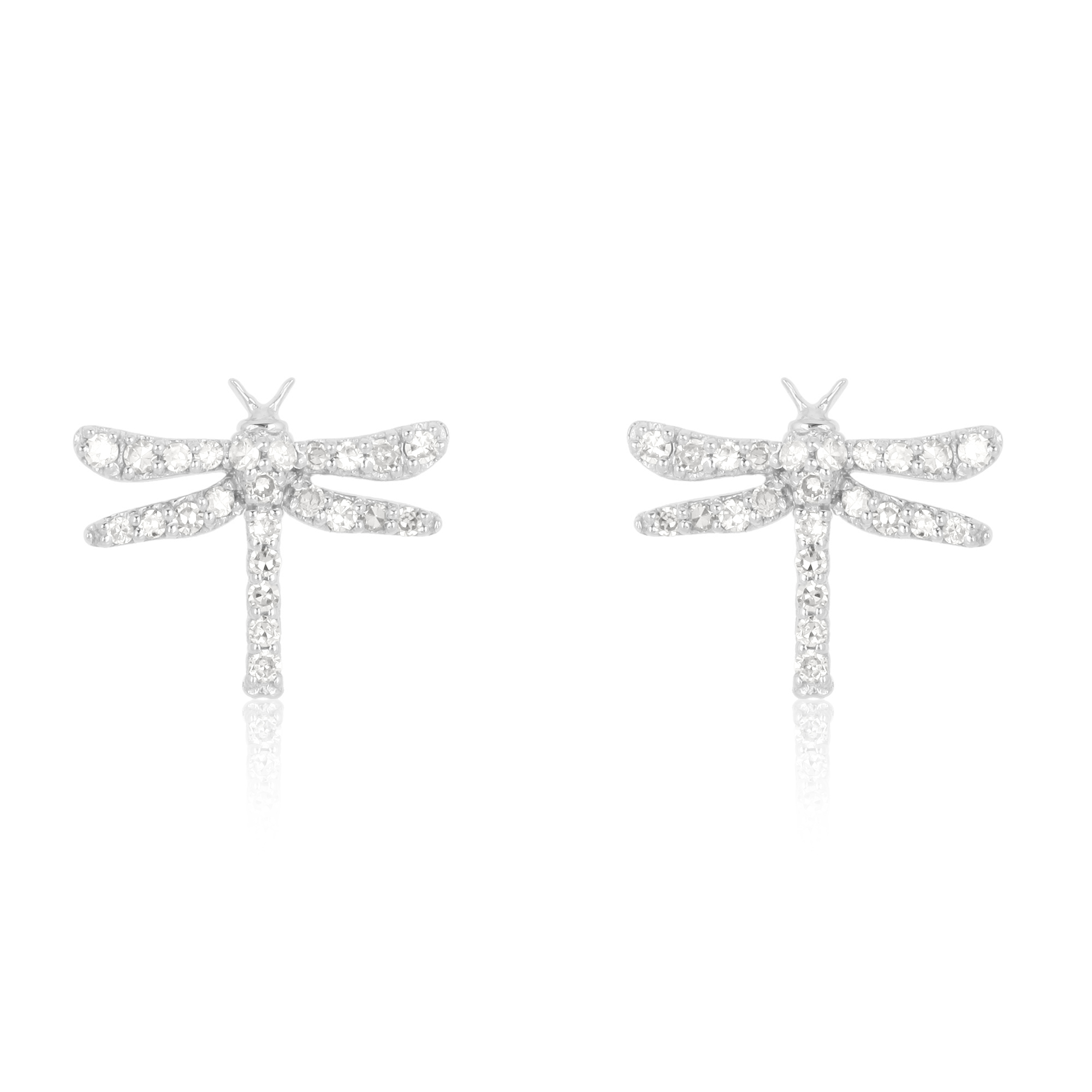 Sterling Silver Diamond Dragonfly Studs