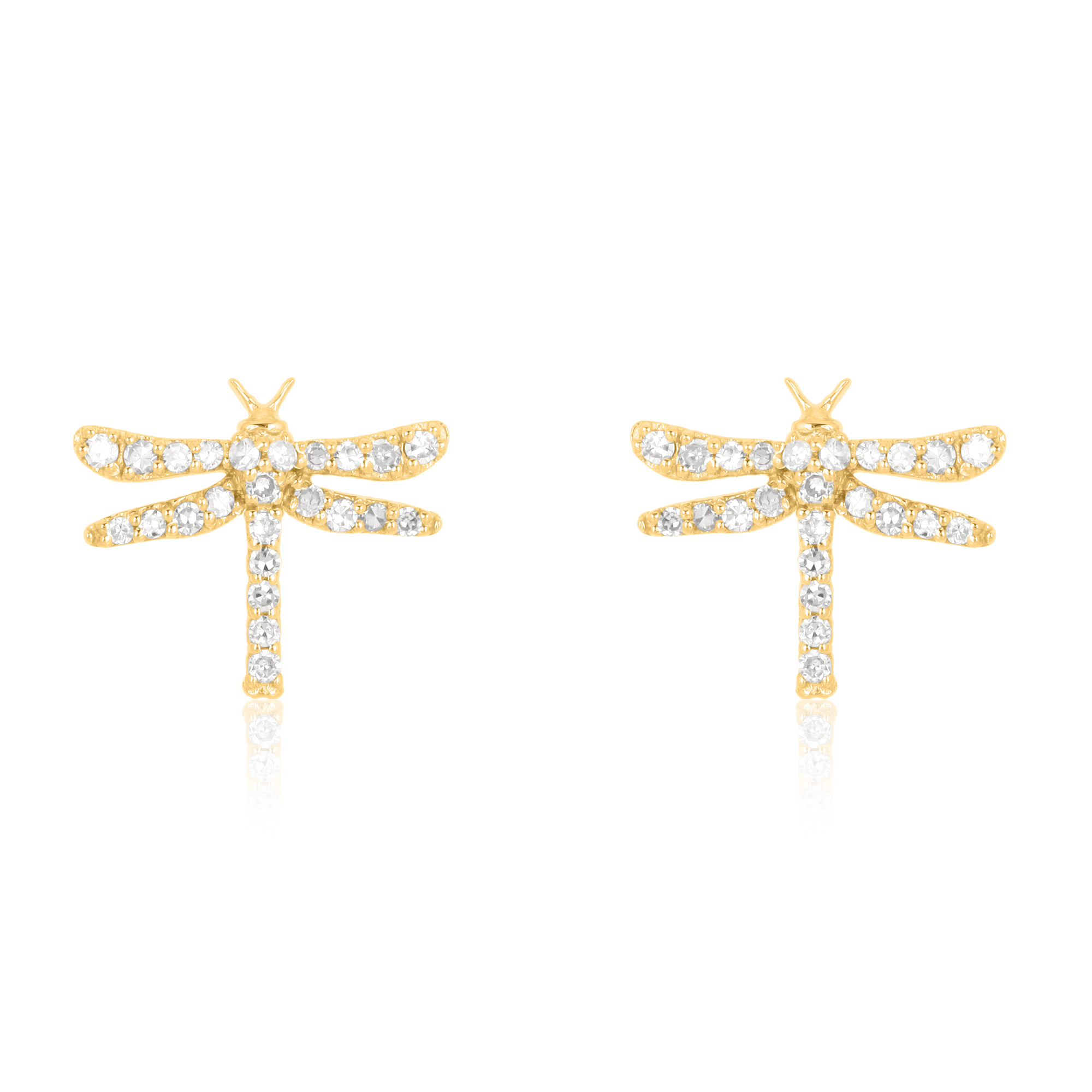 Yellow Gold Diamond Dragonfly Studs