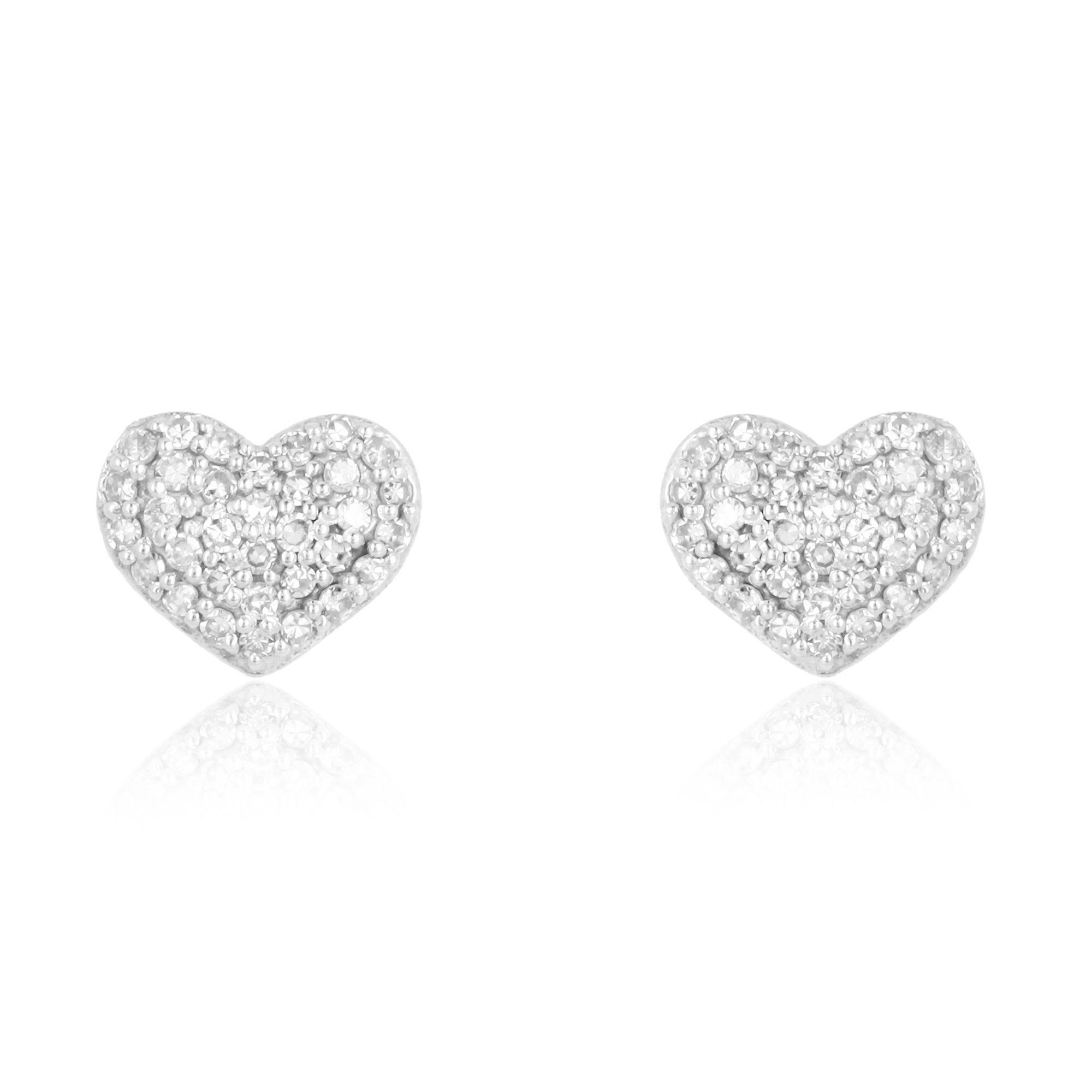 Sterling Silver Pave Diamond Heart Studs