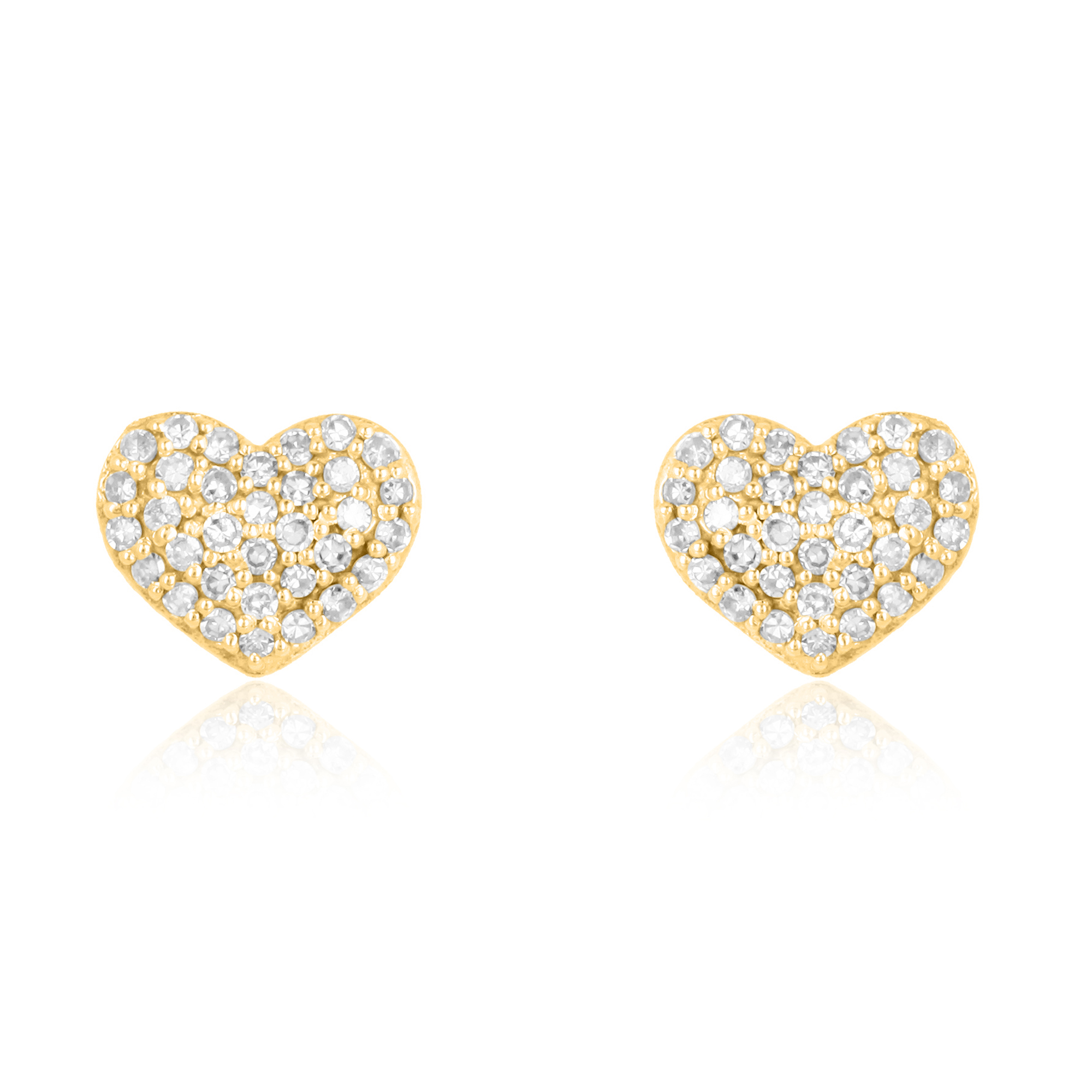 Yellow Gold Pave Diamond Heart Studs