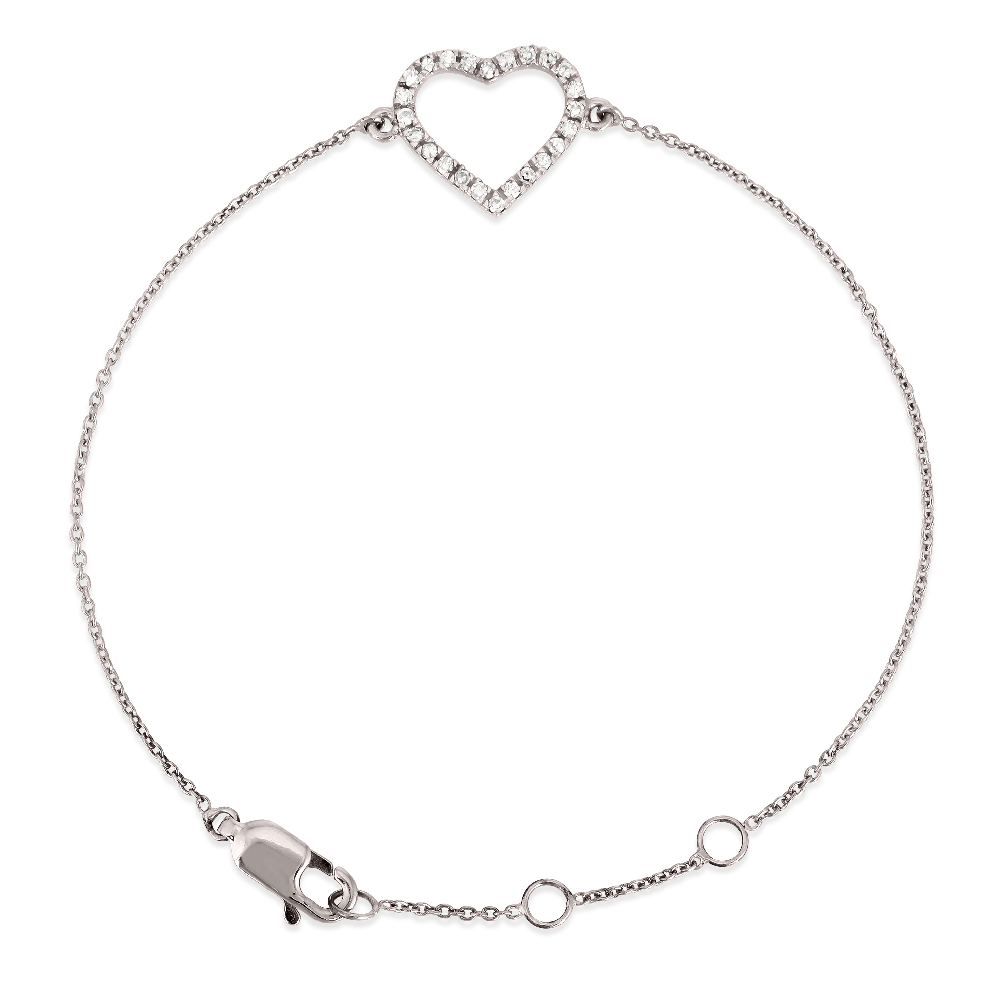 Sterling Silver Heart Diamond  Bracelet