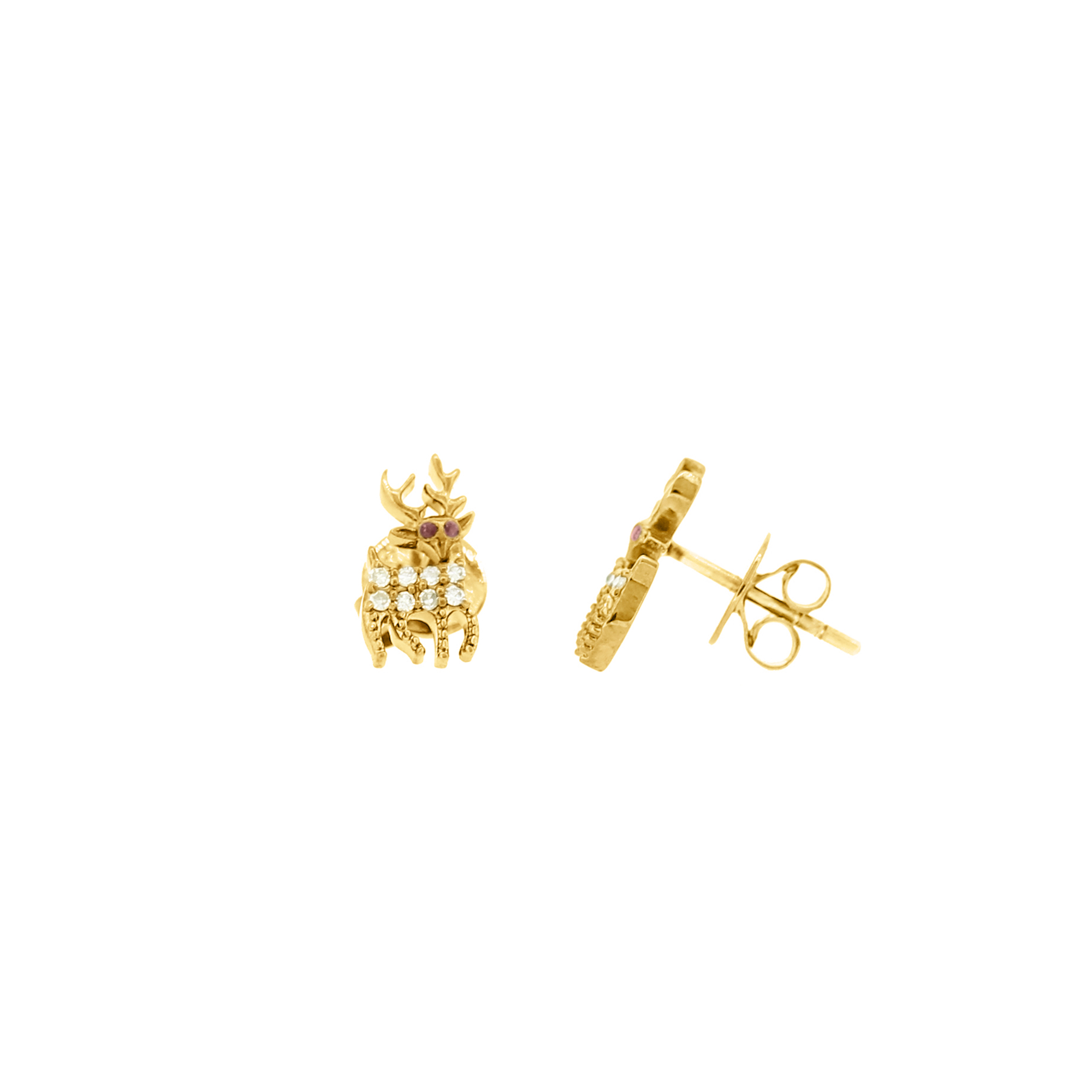 Yellow Gold Diamond Raindeer Studs