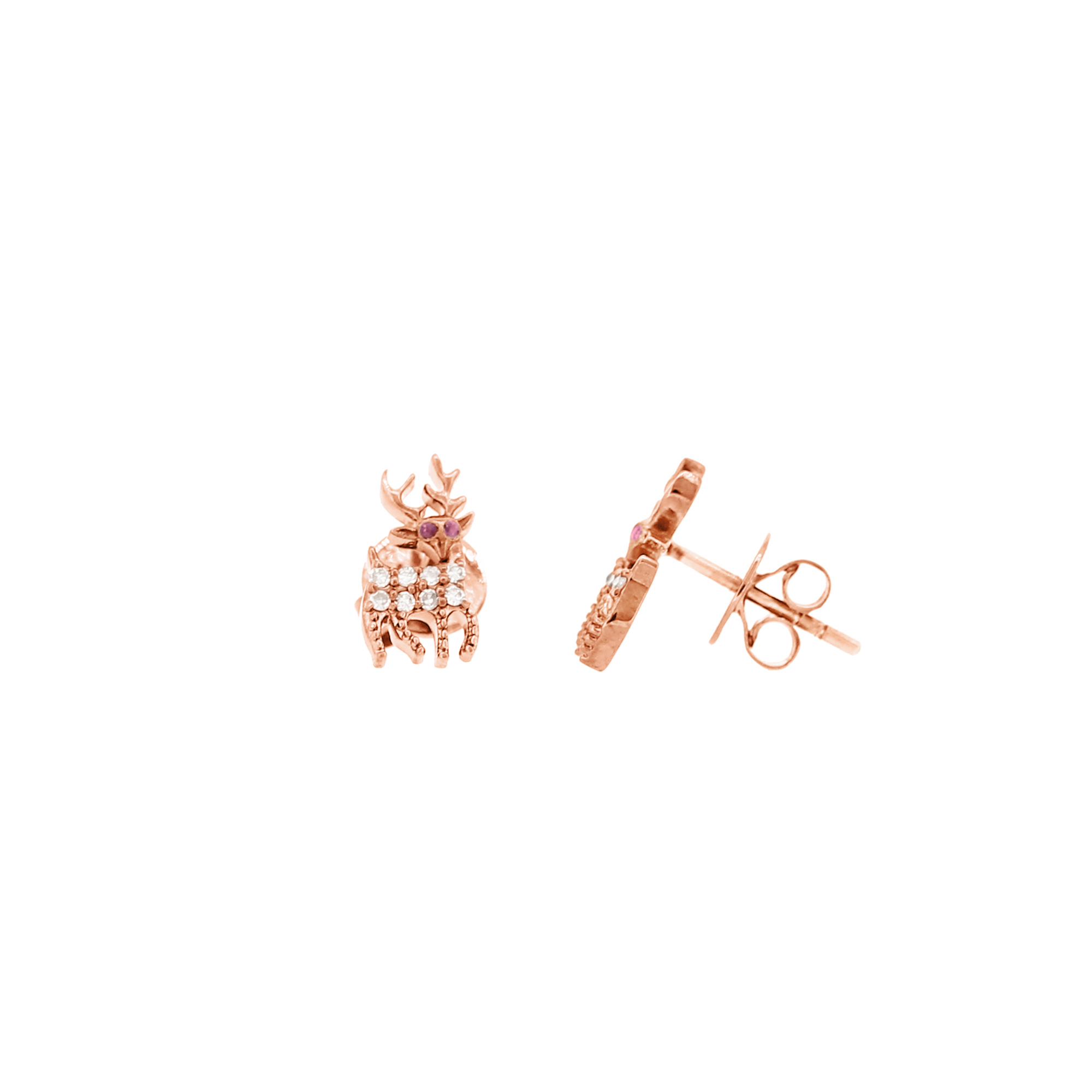 Rose Gold Diamond Raindeer Studs