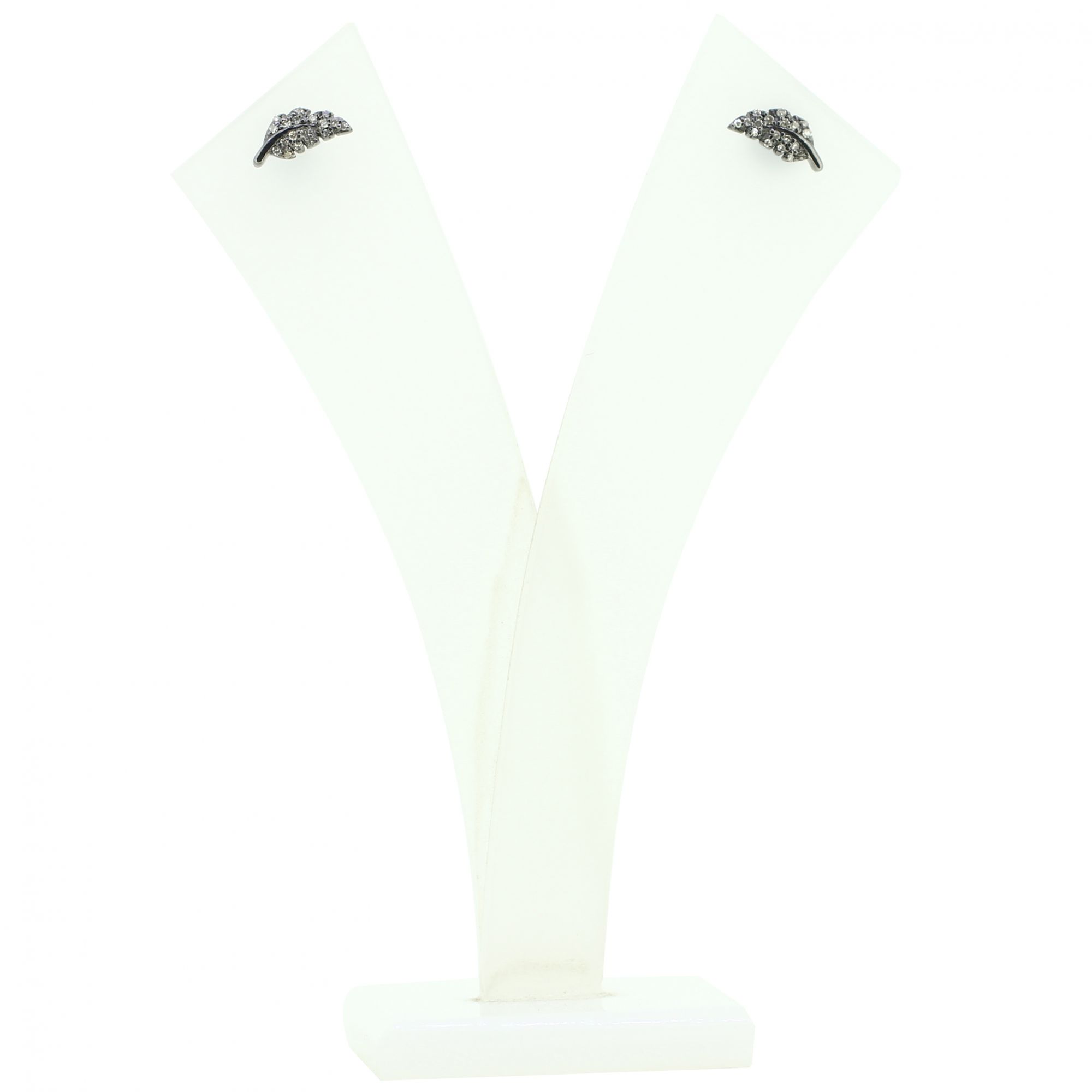 Sterling Silver Diamond Leaf Studs