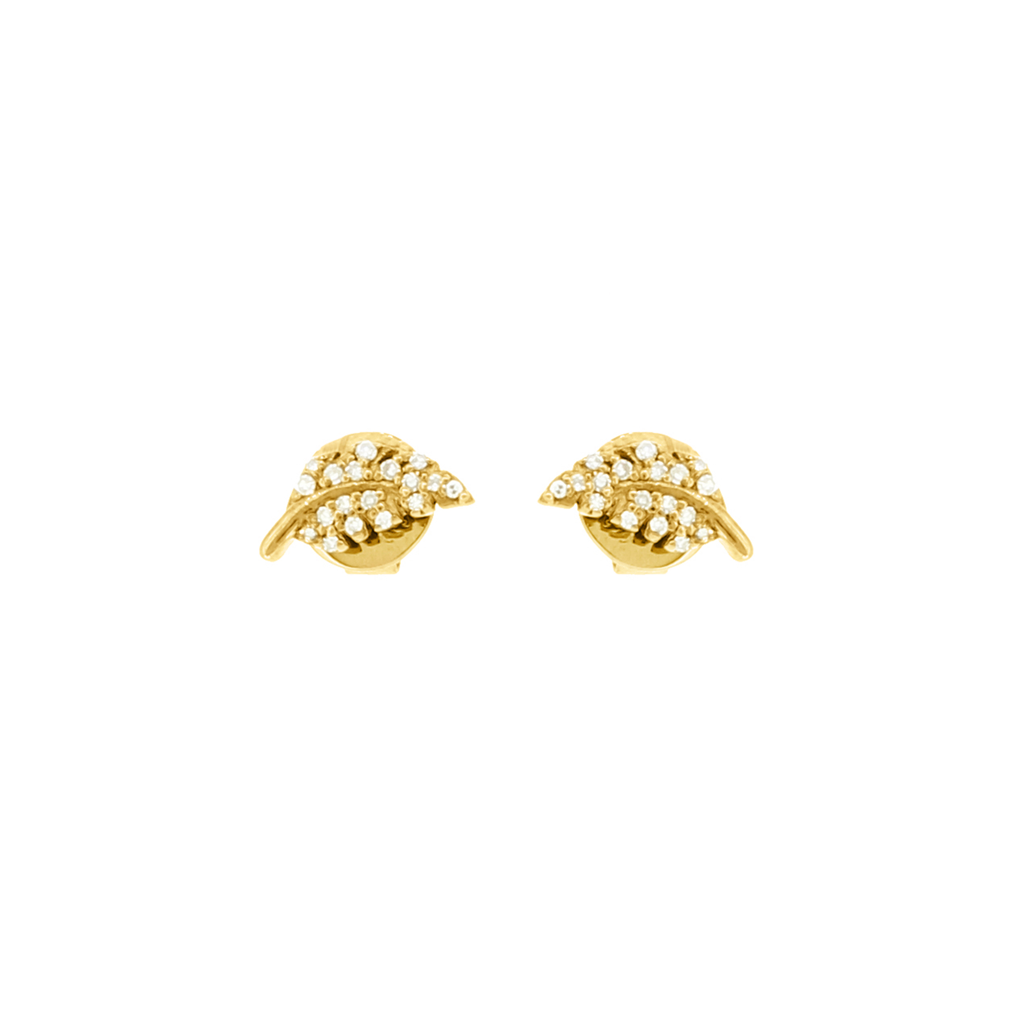 Yellow Gold Diamond Leaf Studs