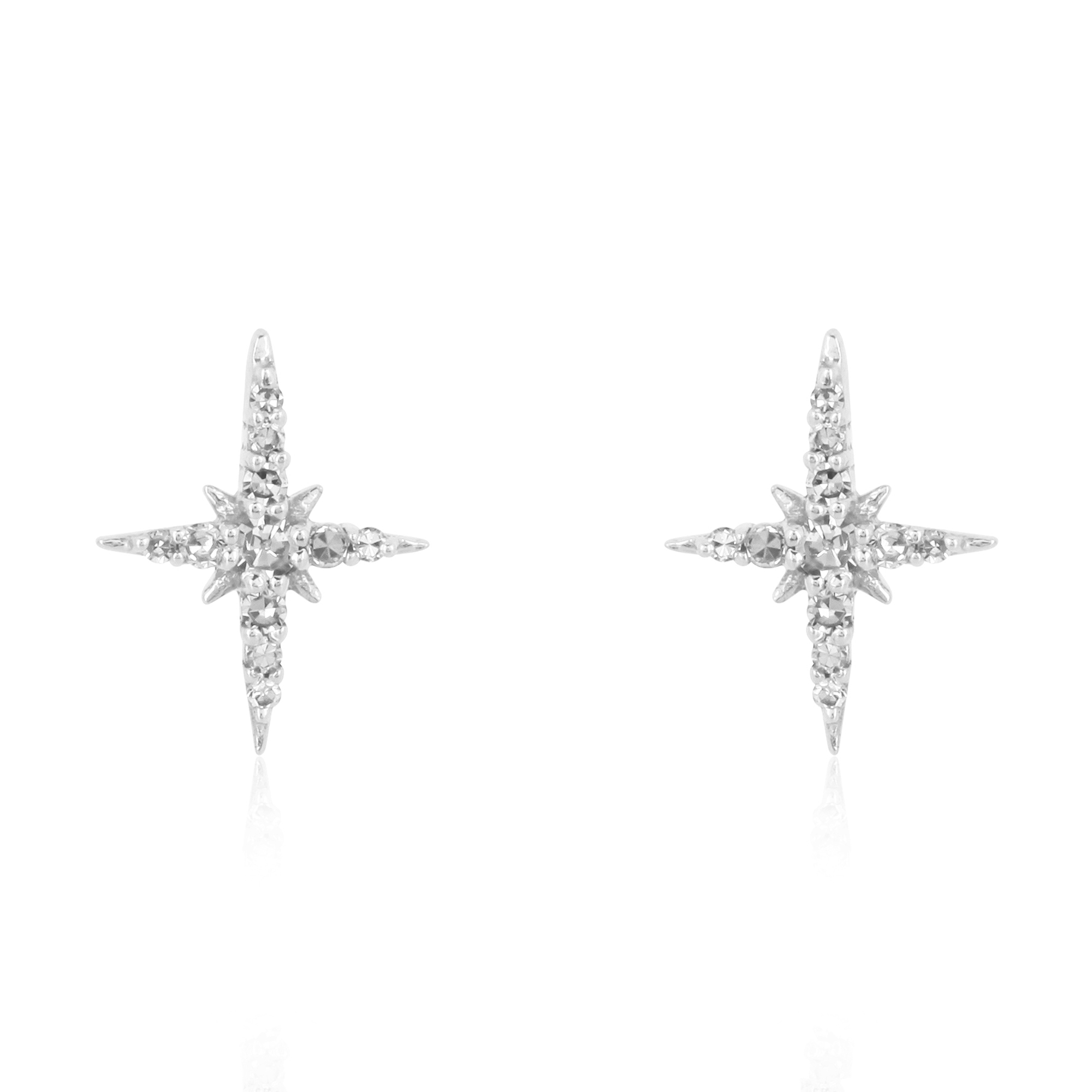 Sterling Silver Bursting Star Diamond Studs