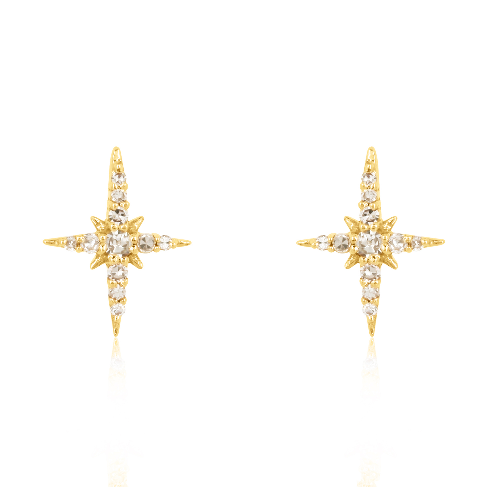 Yellow Gold Bursting Star Diamond Studs