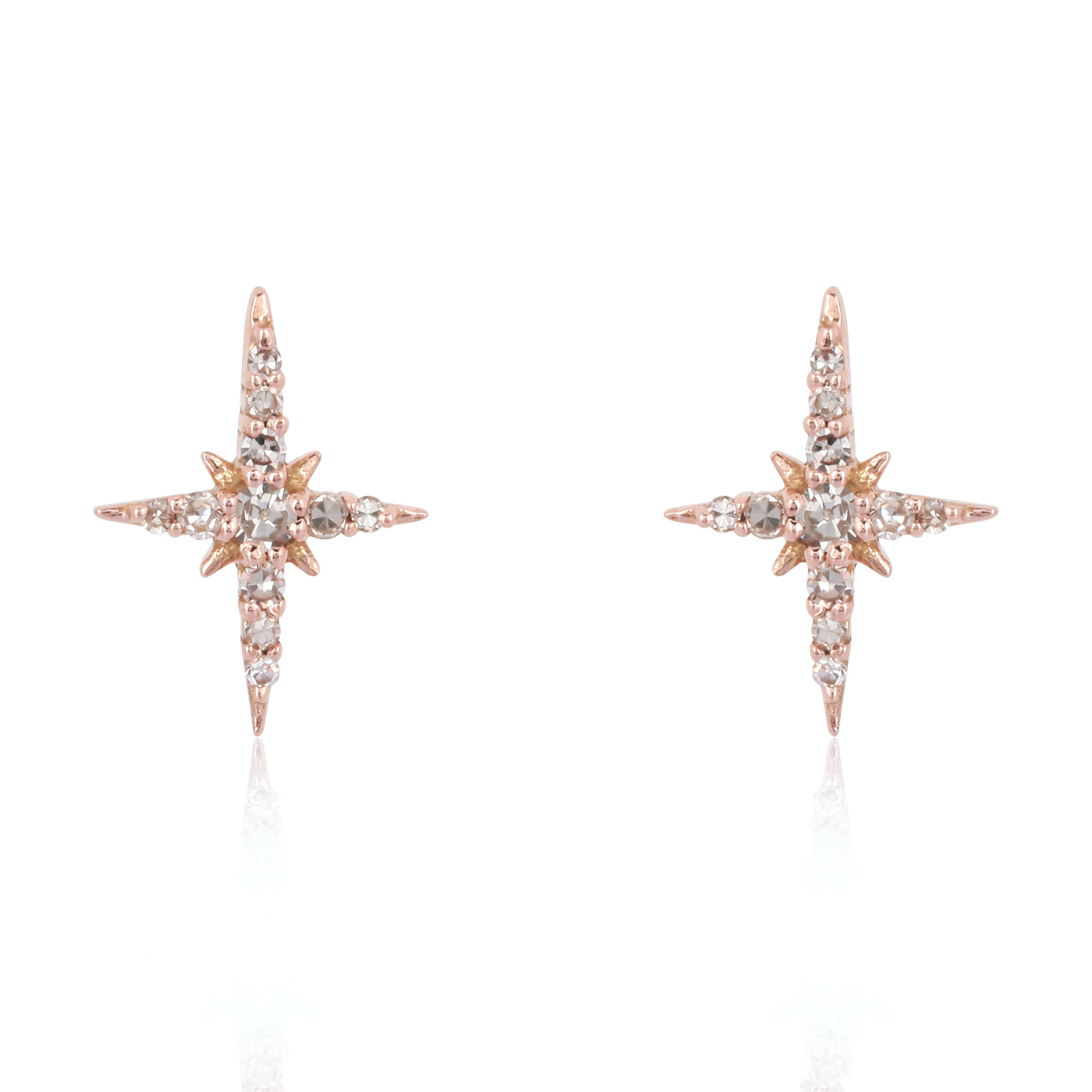 Rose Gold Bursting Star Diamond Studs