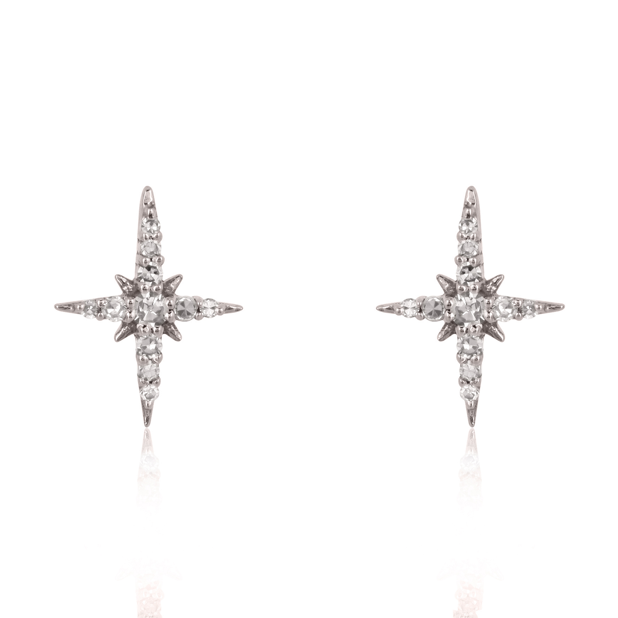 Sterling Silver Bursting Star Diamond Studs