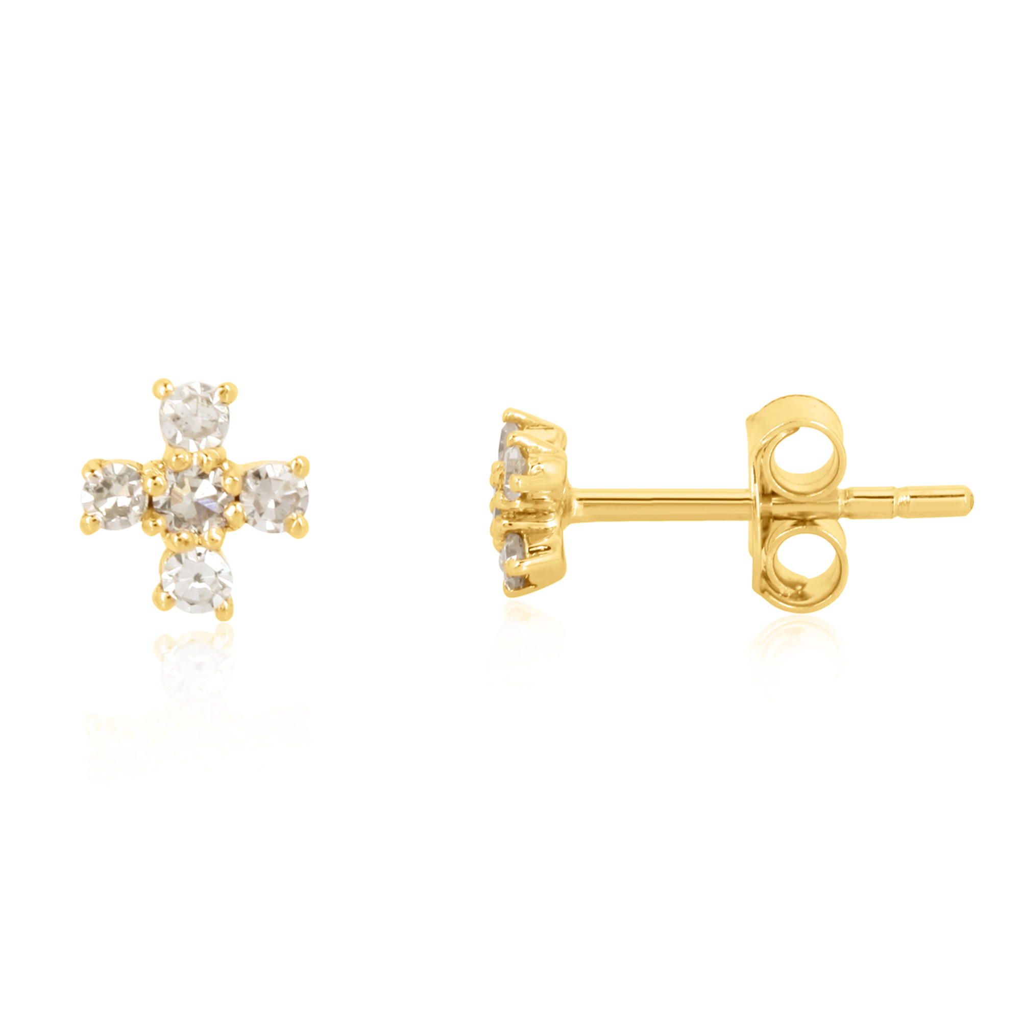 Yellow Gold Five Diamond Cluster Studs