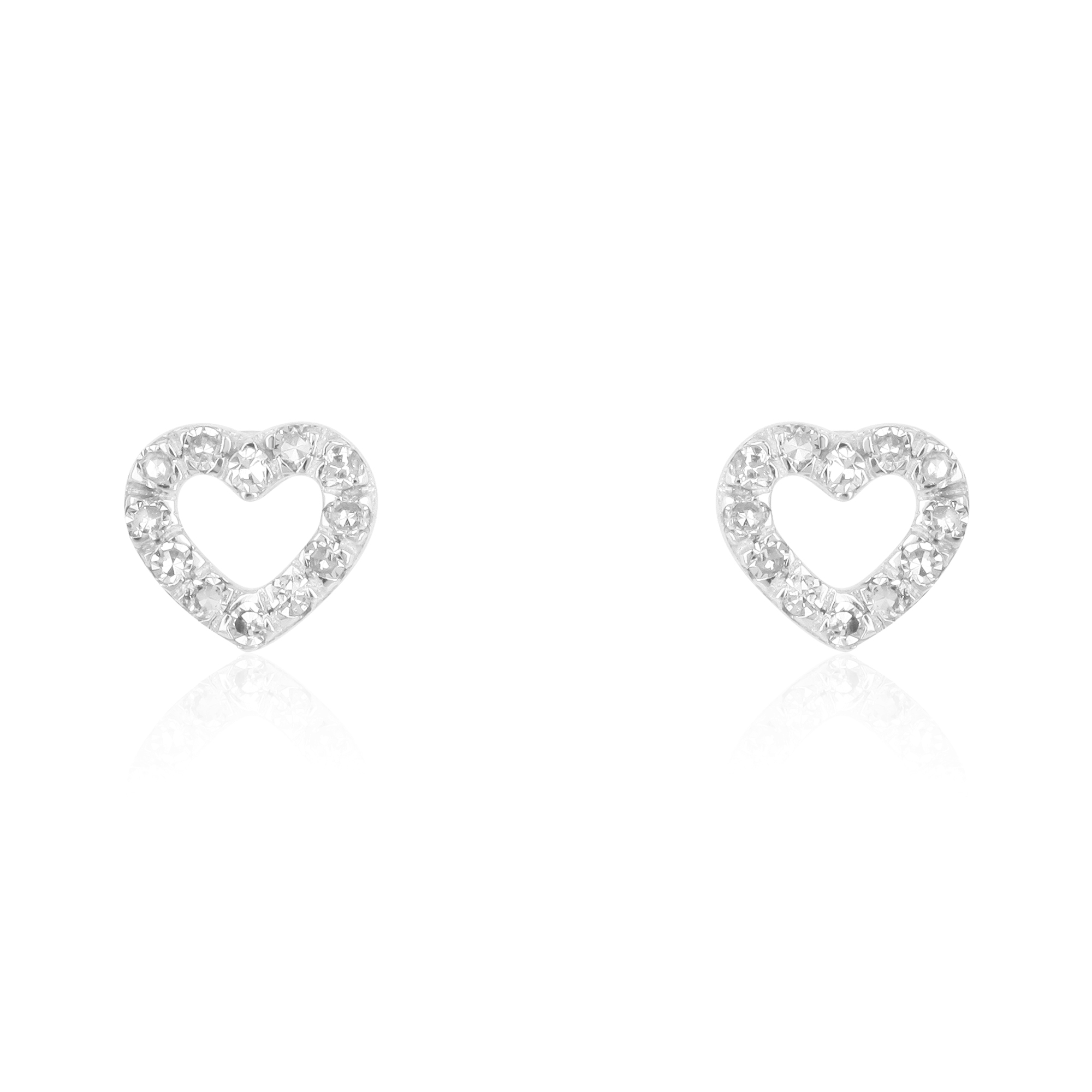 Sterling Silver Diamond Single Line Heart Studs