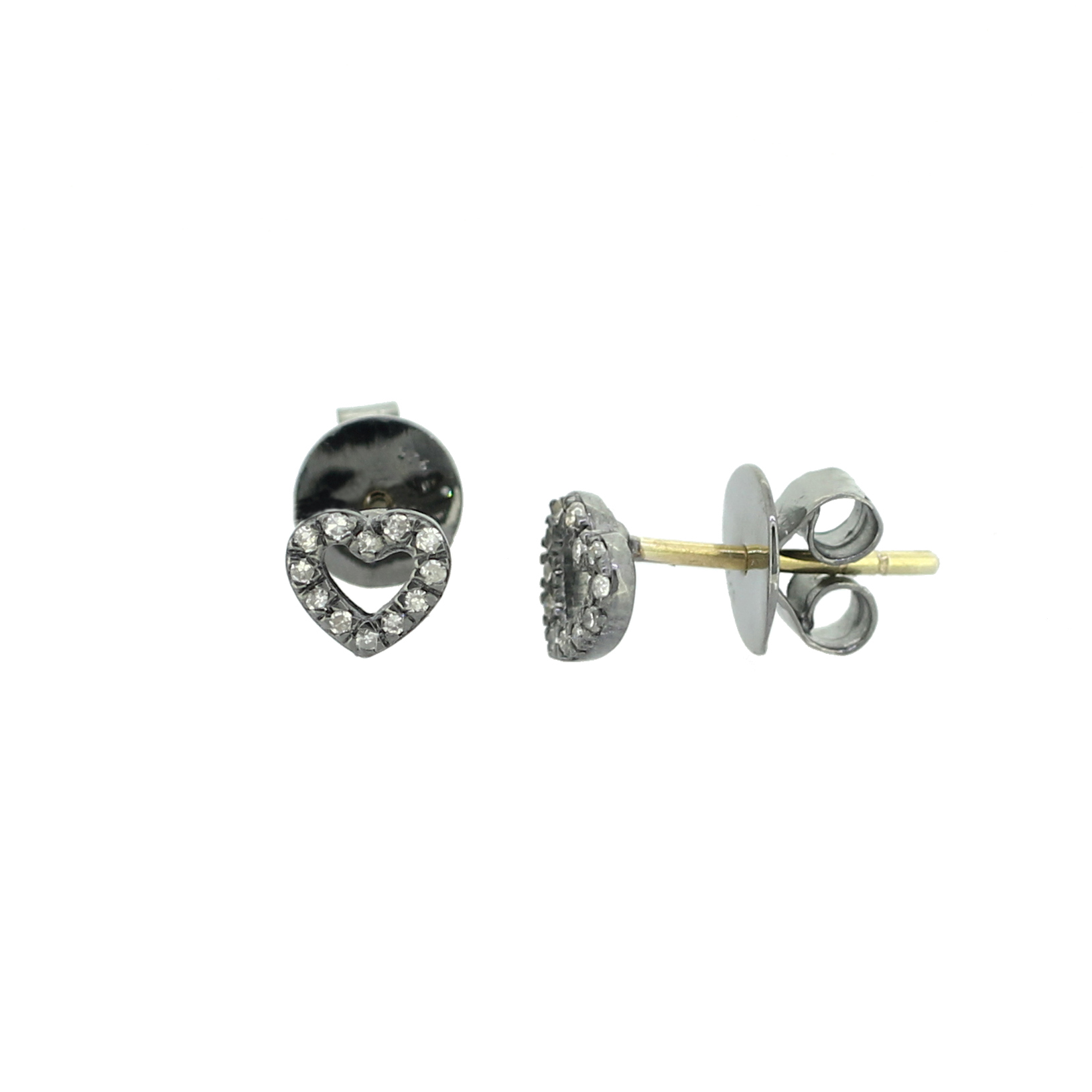Sterling Silver Diamond Single Line Heart Studs