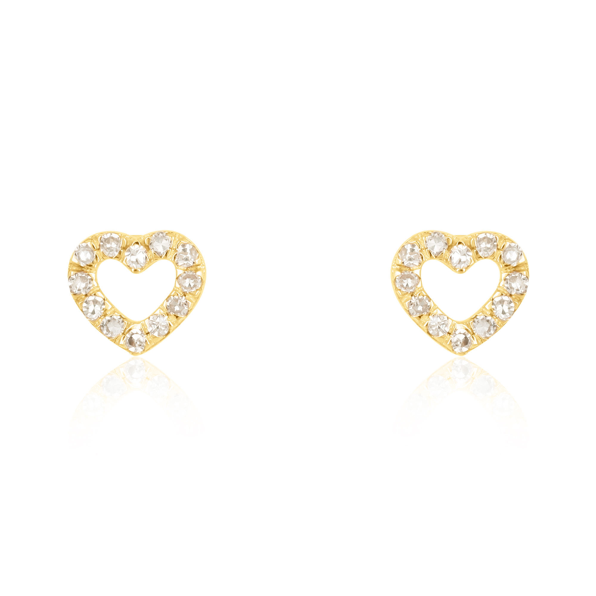 Yellow Gold Diamond Single Line Heart Studs