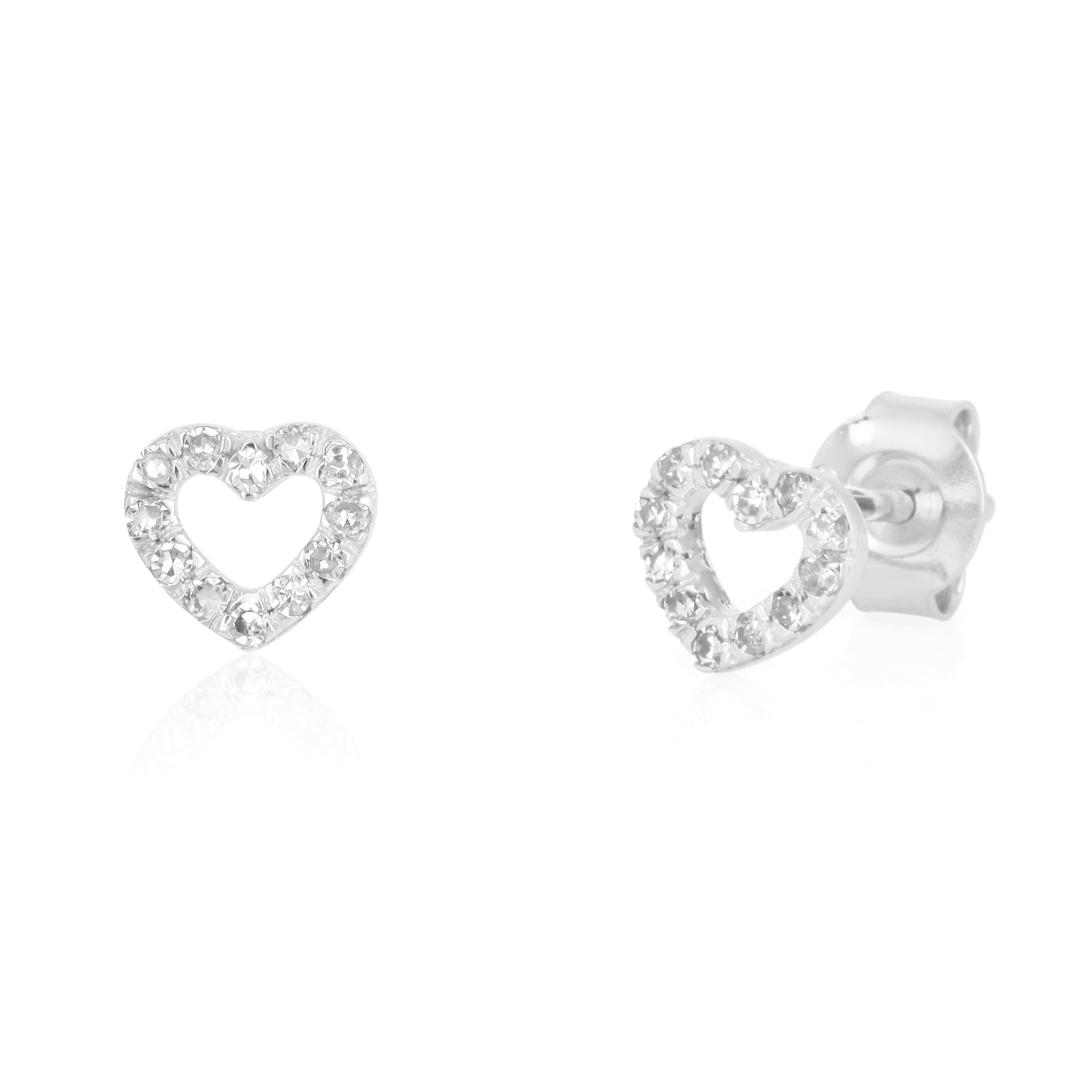 Sterling Silver Diamond Single Line Heart Studs