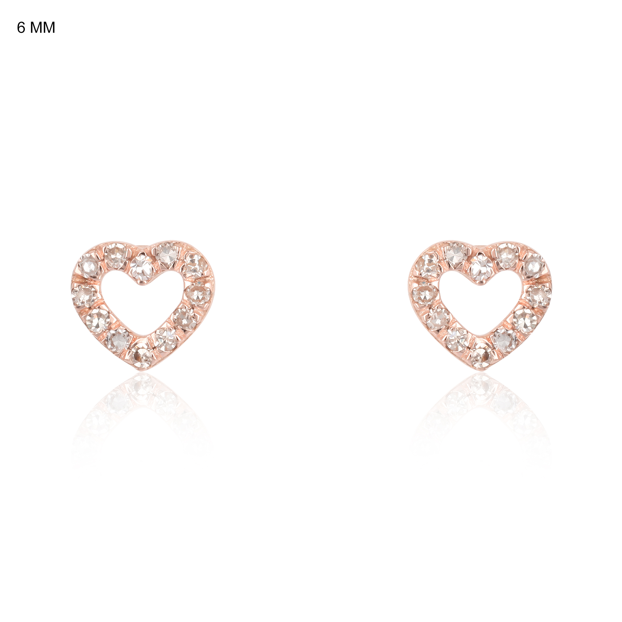 Rose Gold Diamond Single Line Heart Studs